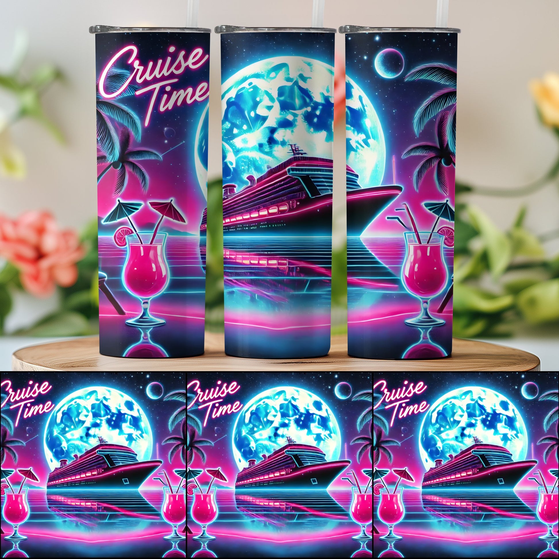 Cruise Time Neon Glowing Blue Pink Drinkware product type