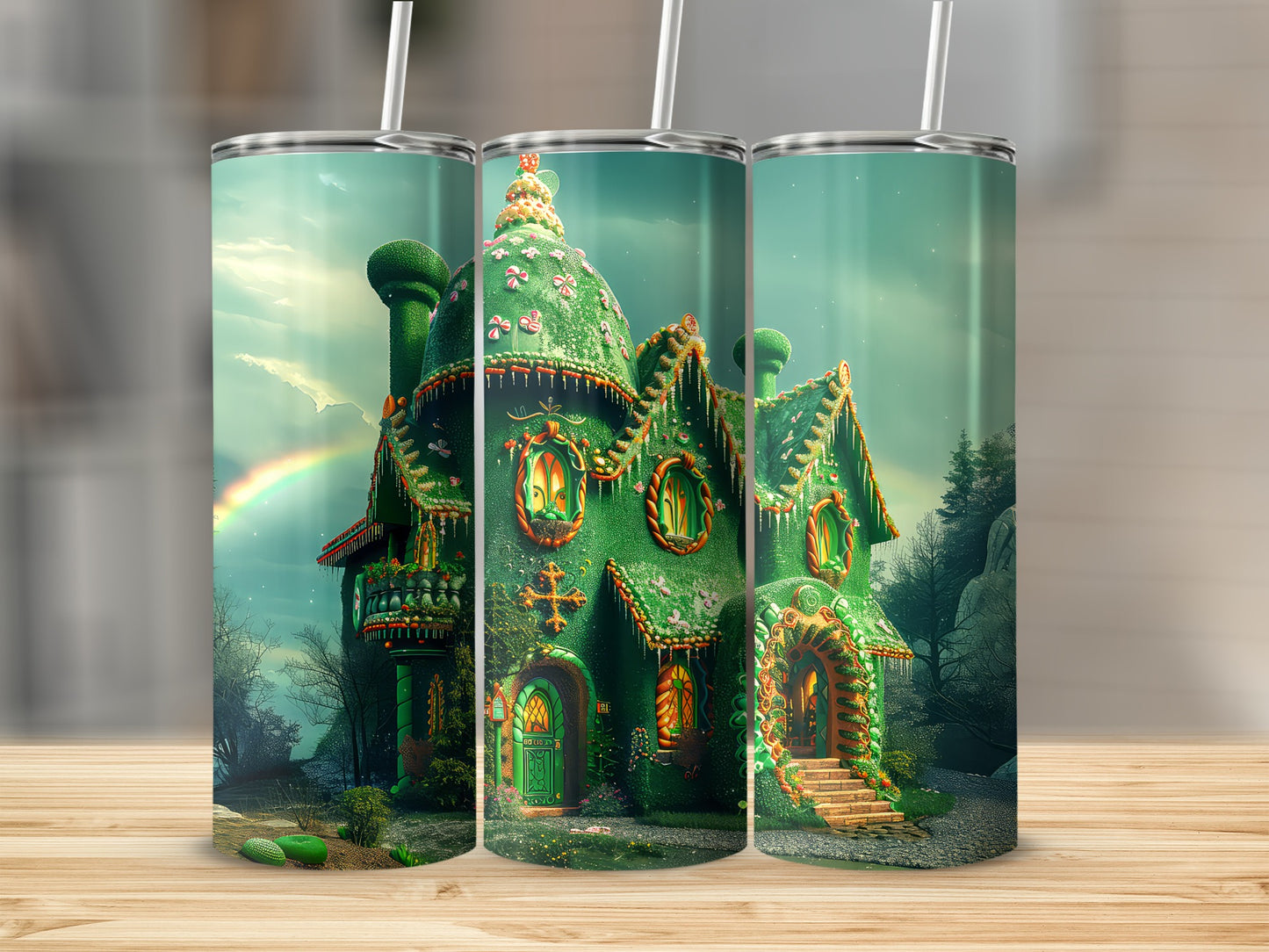 Enchanted Cottage Design Travel Mug with Straw