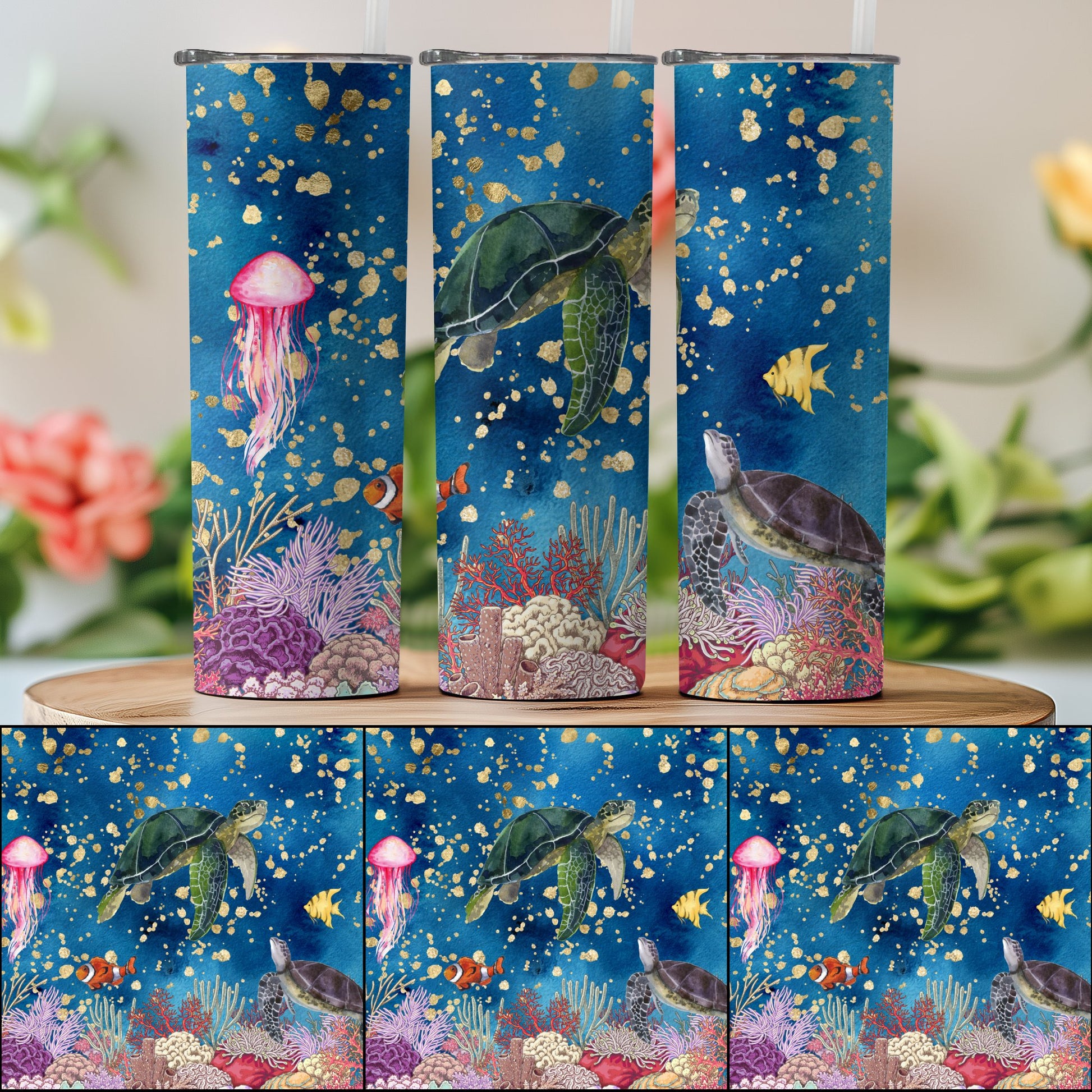 Sea Turtle Jellyfish Coral Ocean Scene Tumbler product