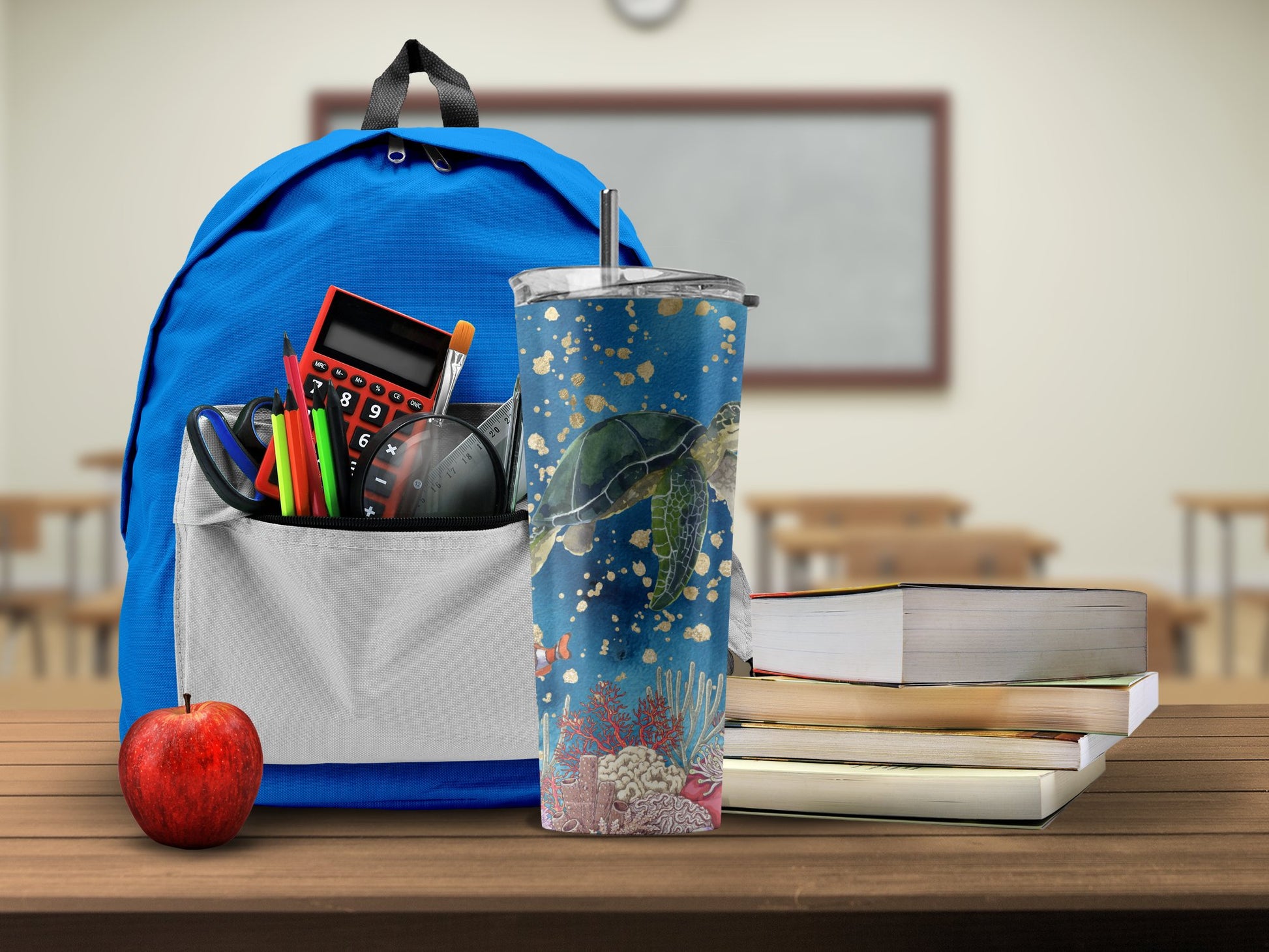 School Themed Backpack with Tumbler and Calculator product