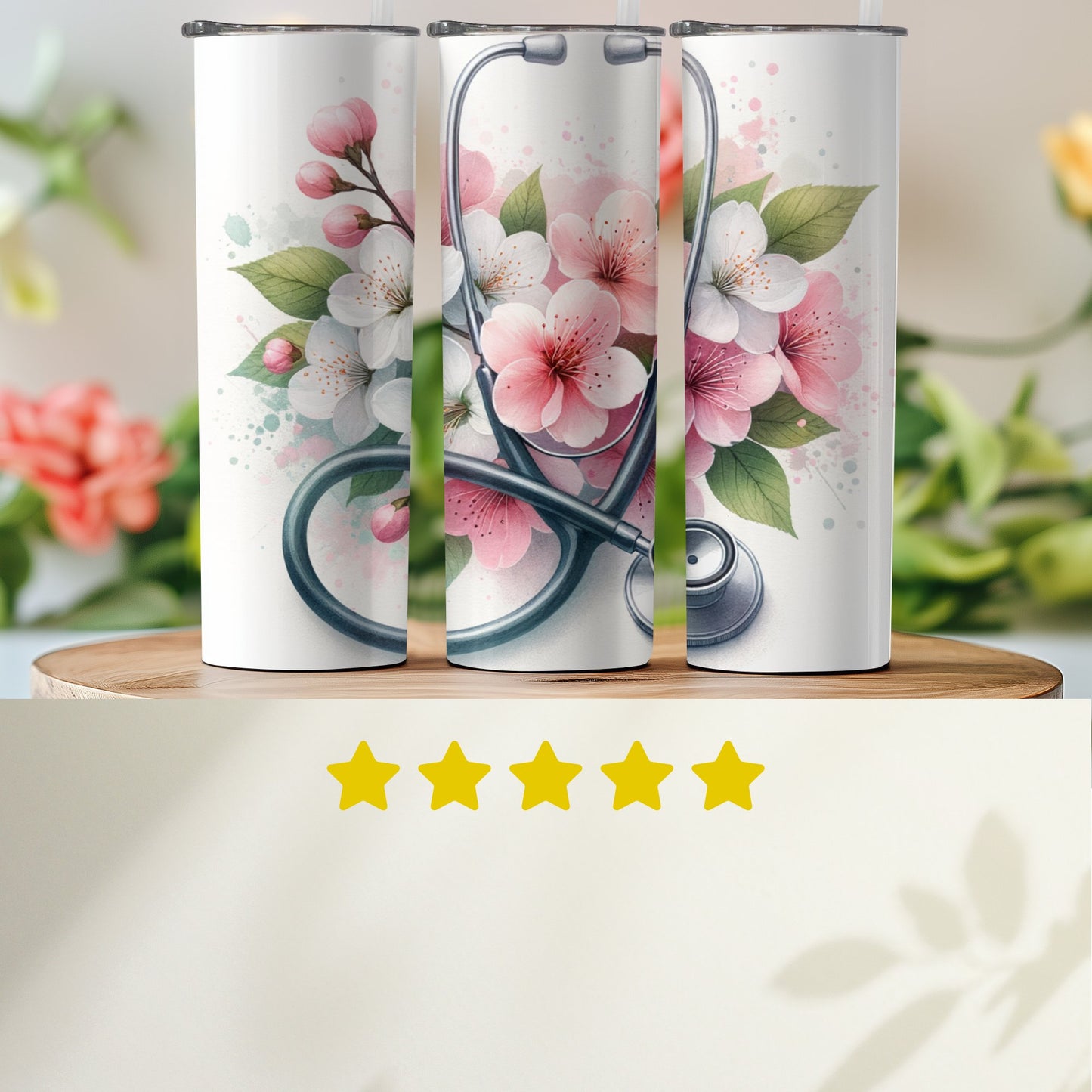 Stethoscope and Floral Design Travel Mug Product type