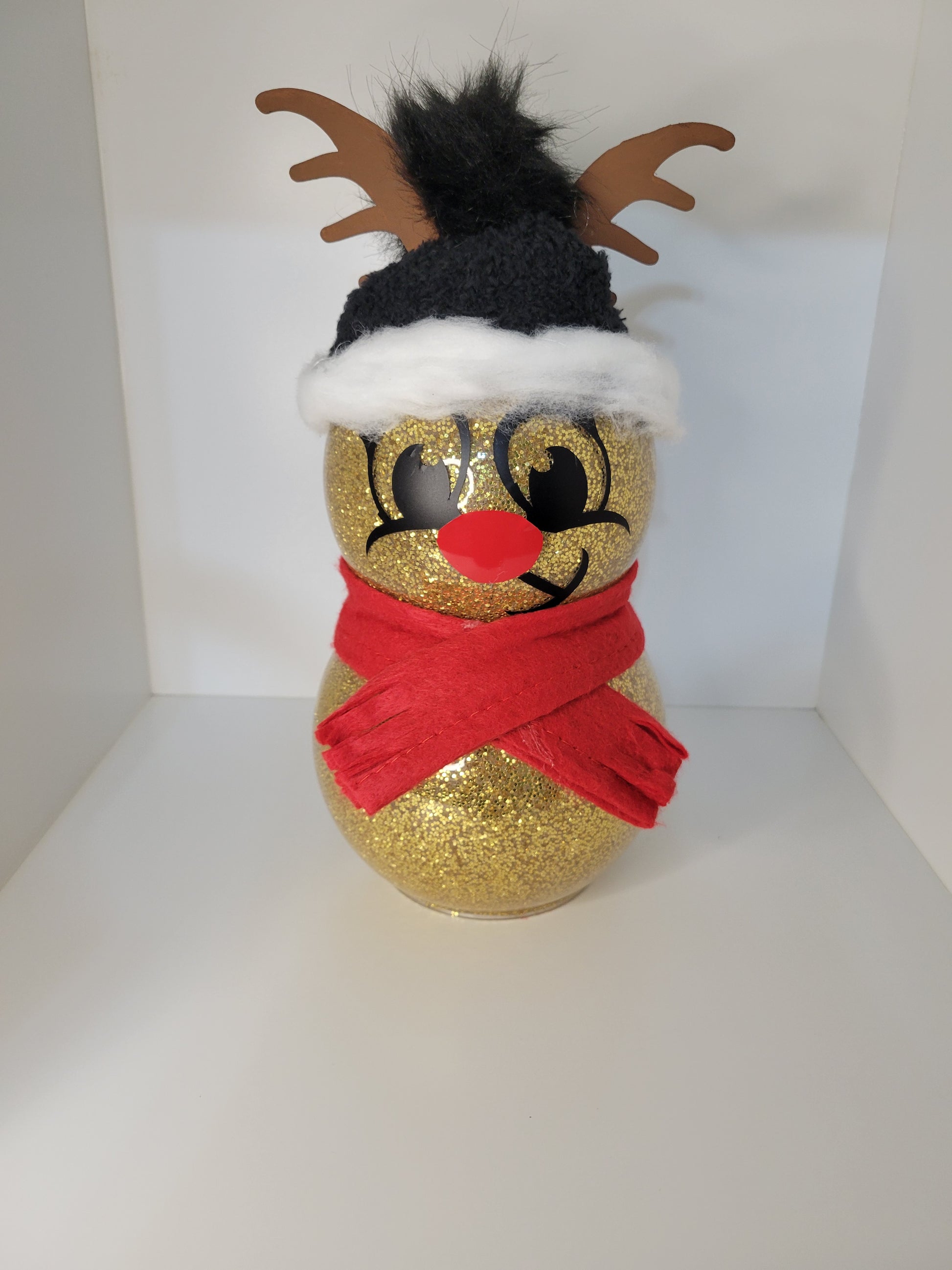 Festive Glitter Snowman with Reindeer Hat Decor Product