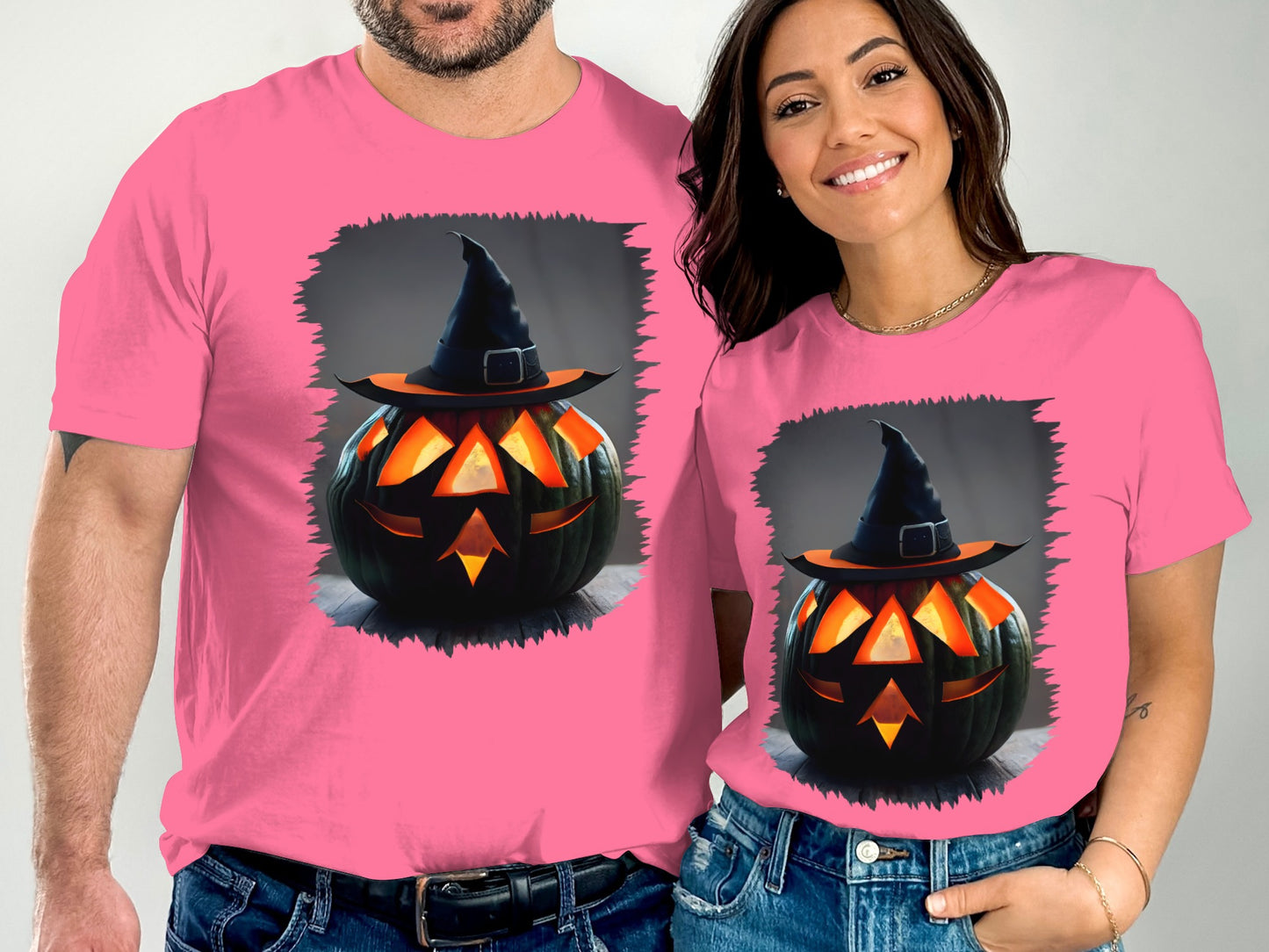 Spooky Pumpkin Halloween Witch Hat Couple T-Shirt product type