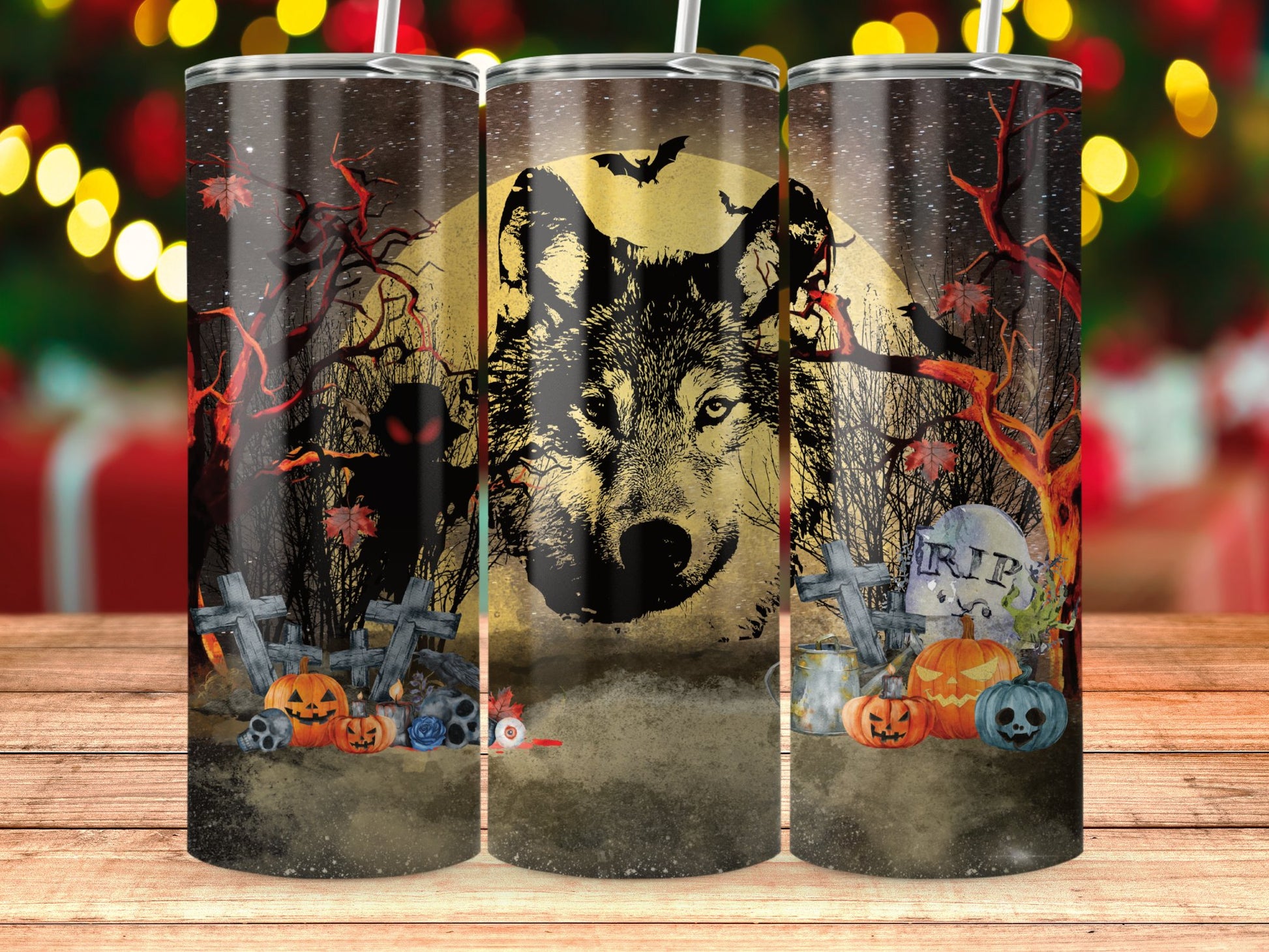 Halloween Wolf and Graveyard Themed Tumbler product type