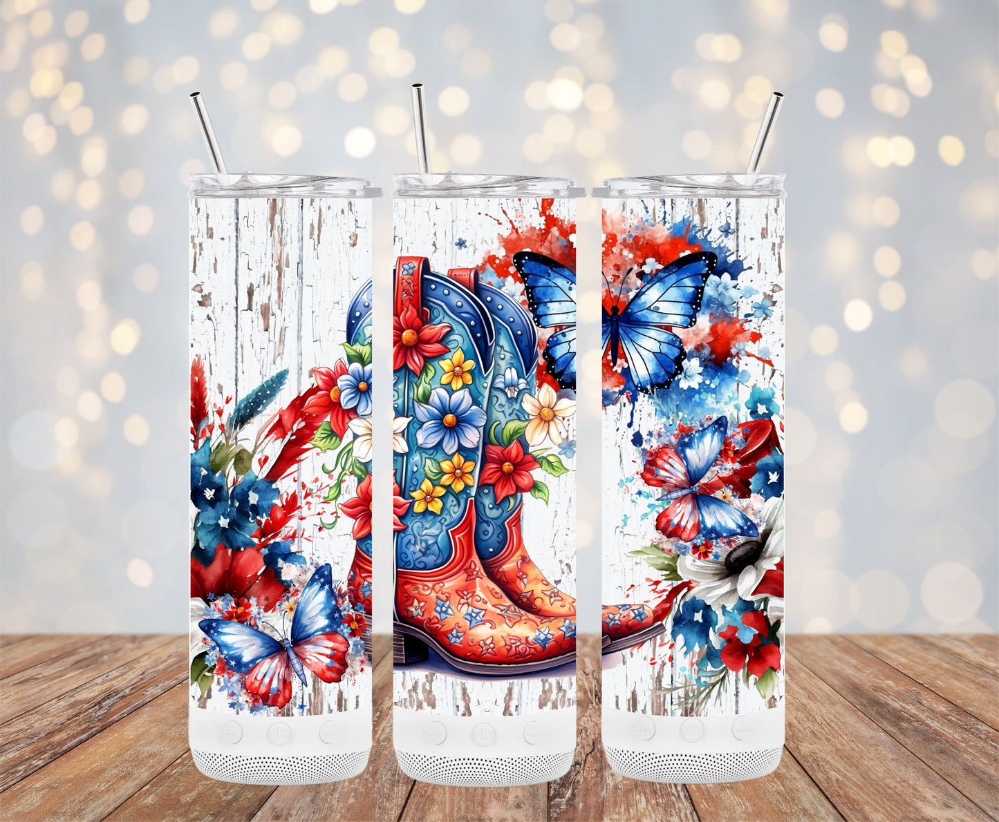 Colorful Cowboy Boots and Butterflies Floral (4th July Tumblers) 8371287
