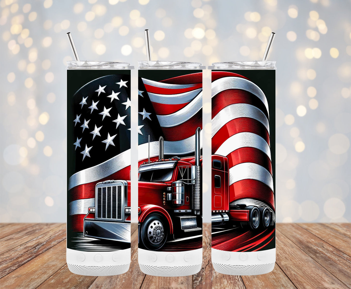 Patriotic American Flag and Red Truck (4th July Tumblers) 8371270