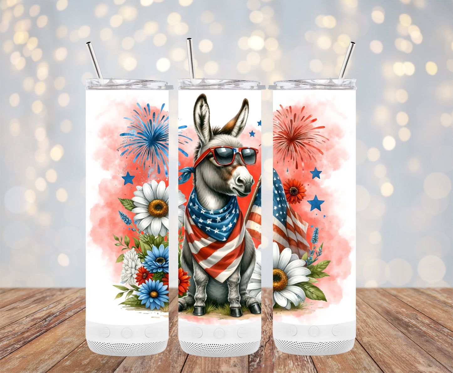 Patriotic Donkey with Flag and Fireworks (4th July Tumblers) 8371277