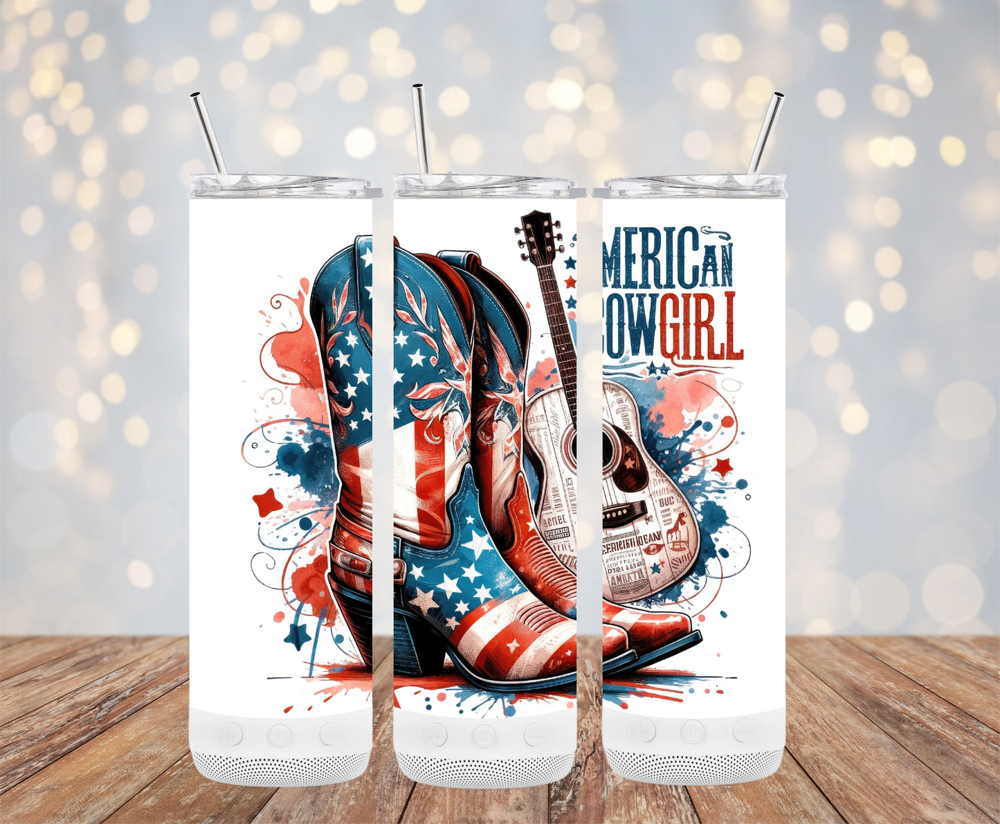 American Cowgirl Boots and Guitar Patriotic (4th July Tumblers) 8371294