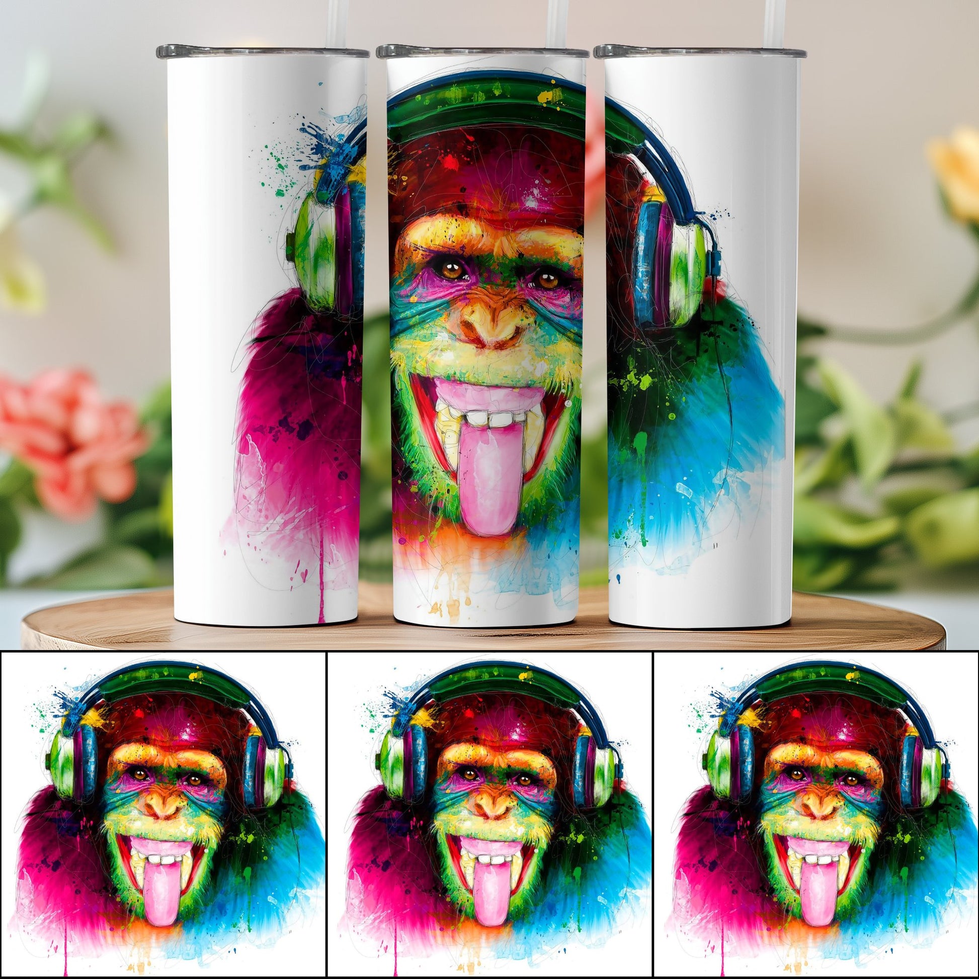 Colorful Funky Monkey Headphones Tumbler product