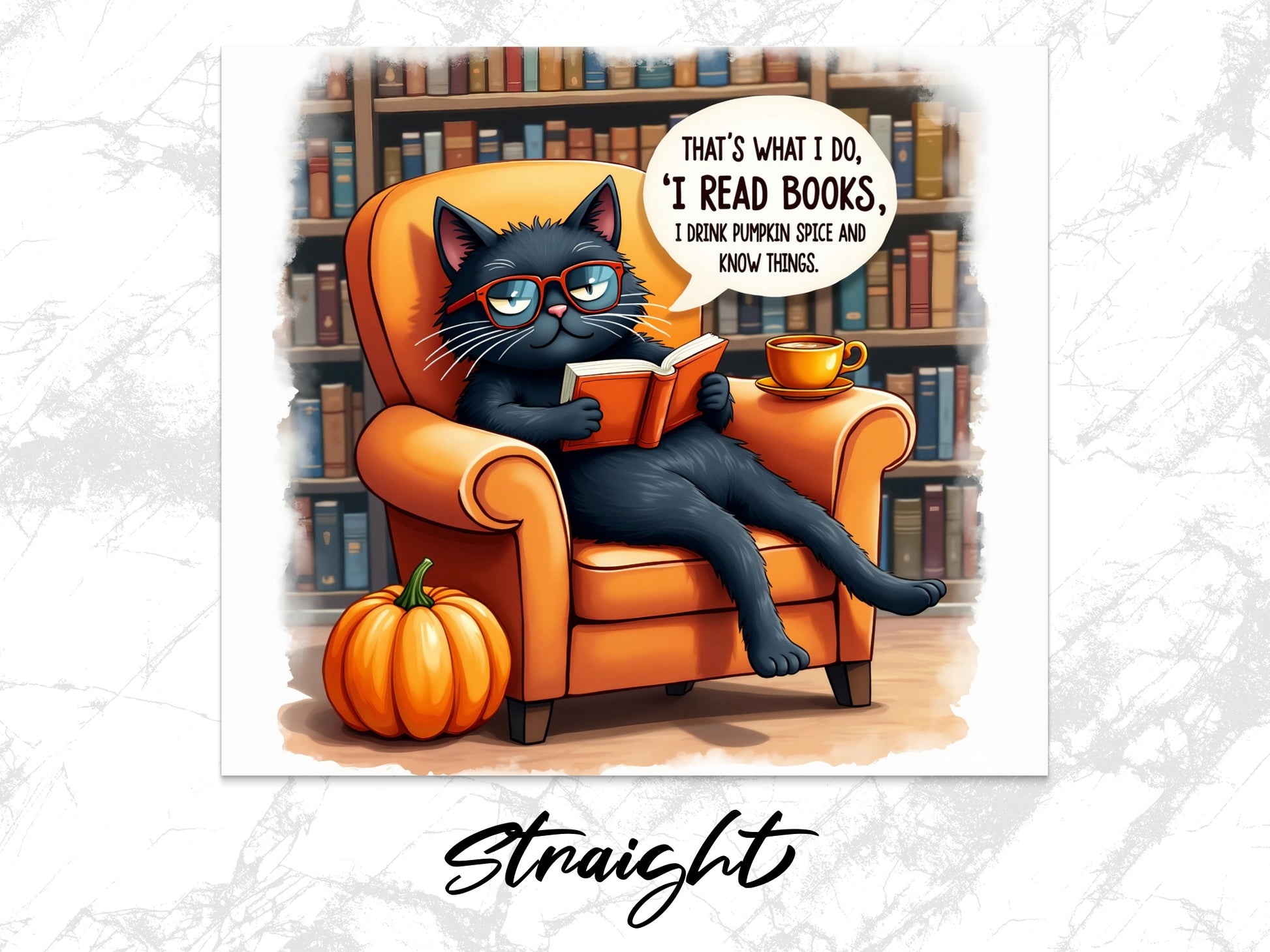 Black Cat Reading Books In Library Wall Art Print