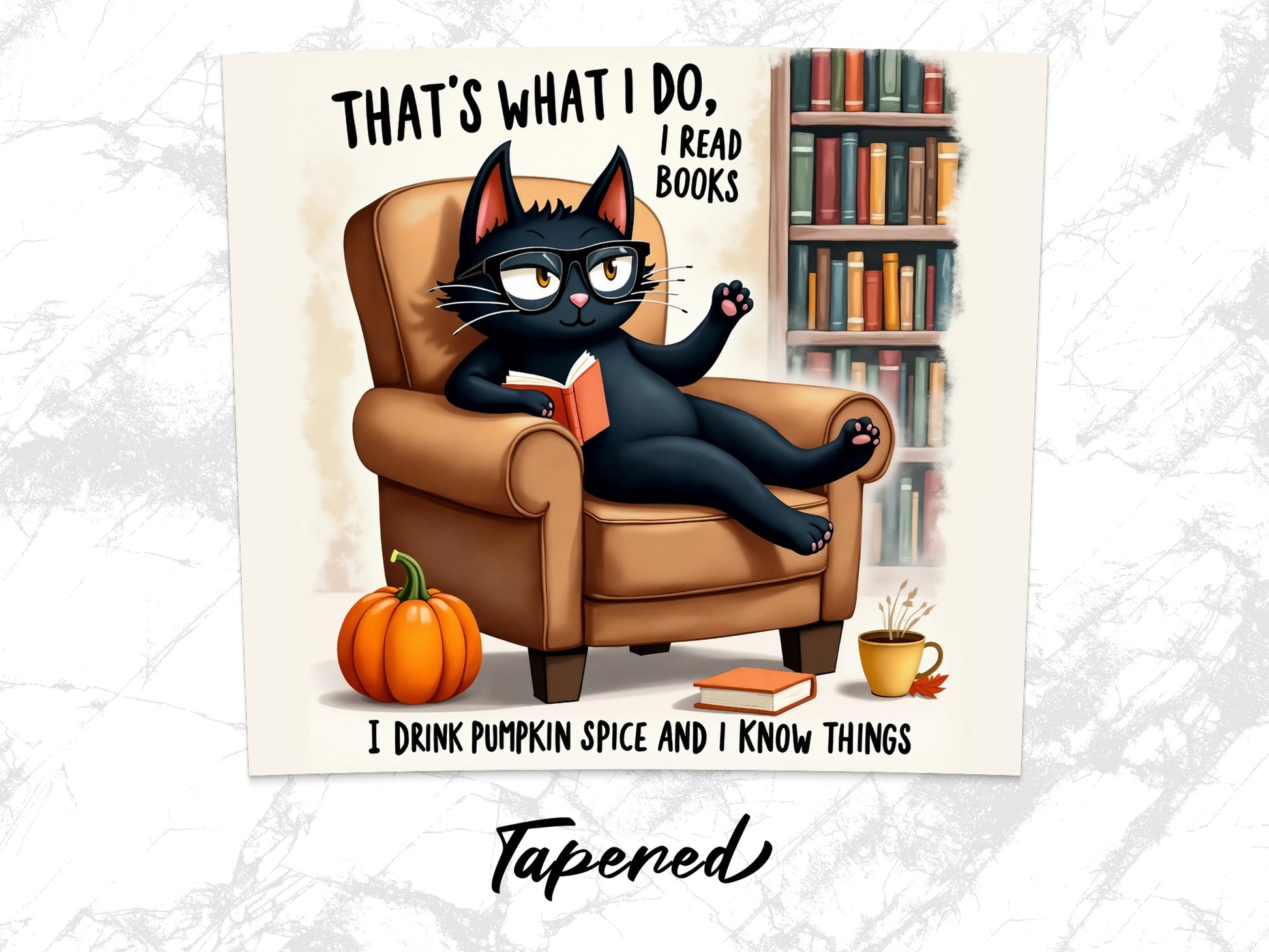 Black Cat Reading Books and Drinking Pumpkin Spice Poster