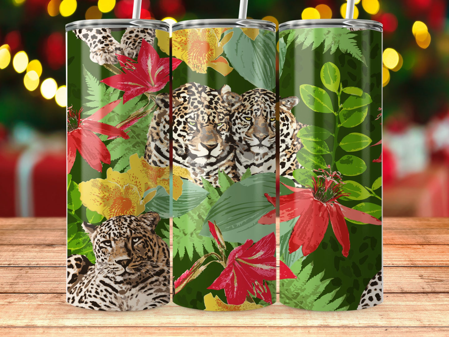 Tropical Jungle Leopard Tumbler with Floral Design product type