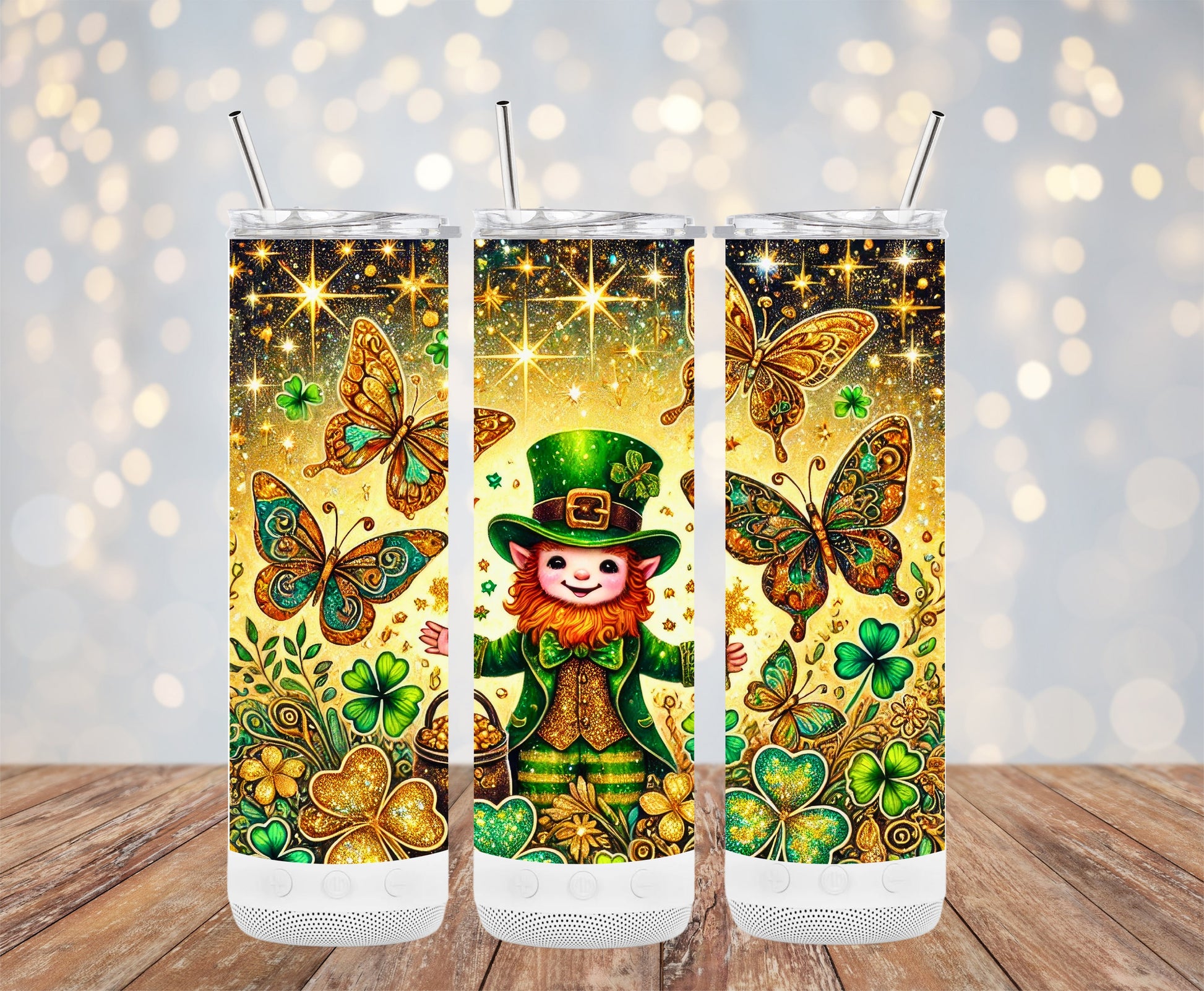 Leprechaun and Butterflies Festive Tumbler Design