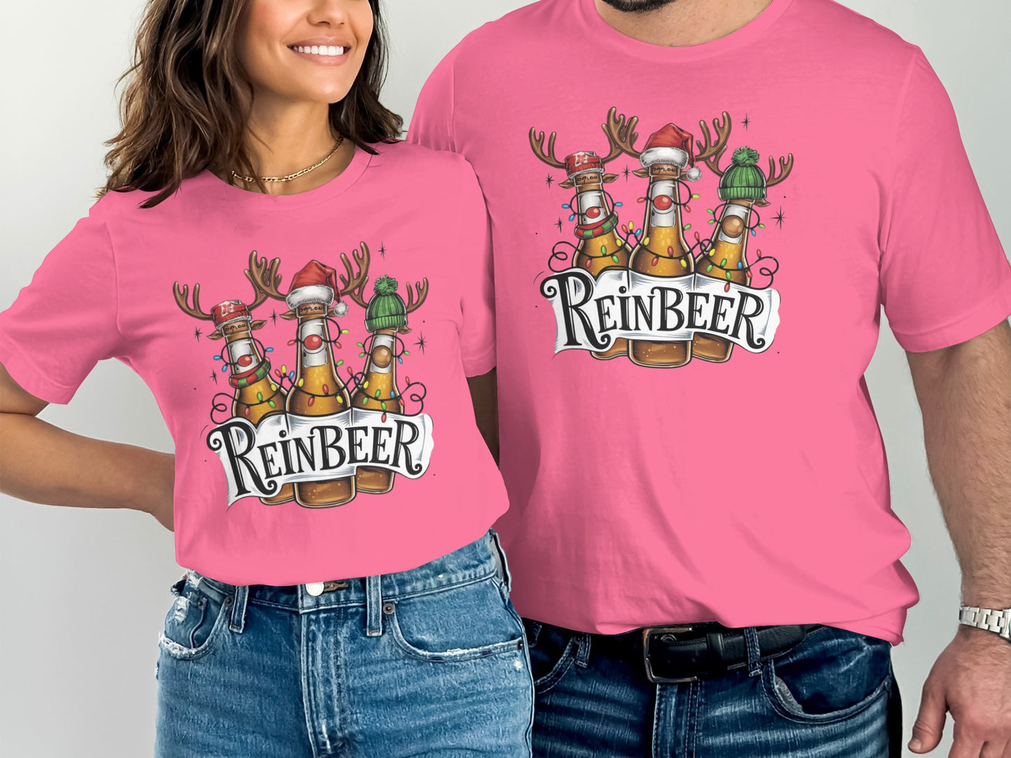 ReinBeer Graphic Tee with Festive Bottles Design
