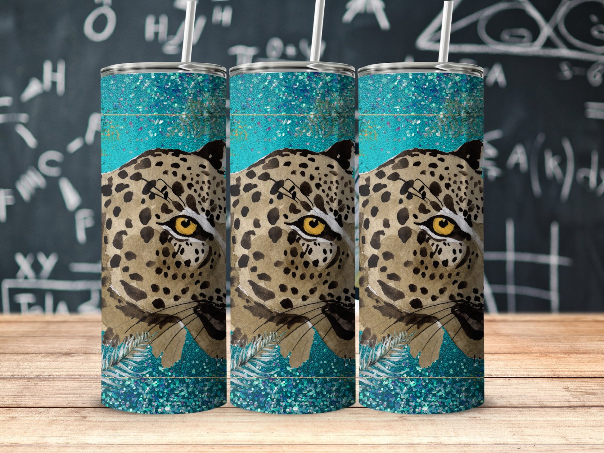 Teal Leopard Tumbler with Straw Stylish Drinkware product