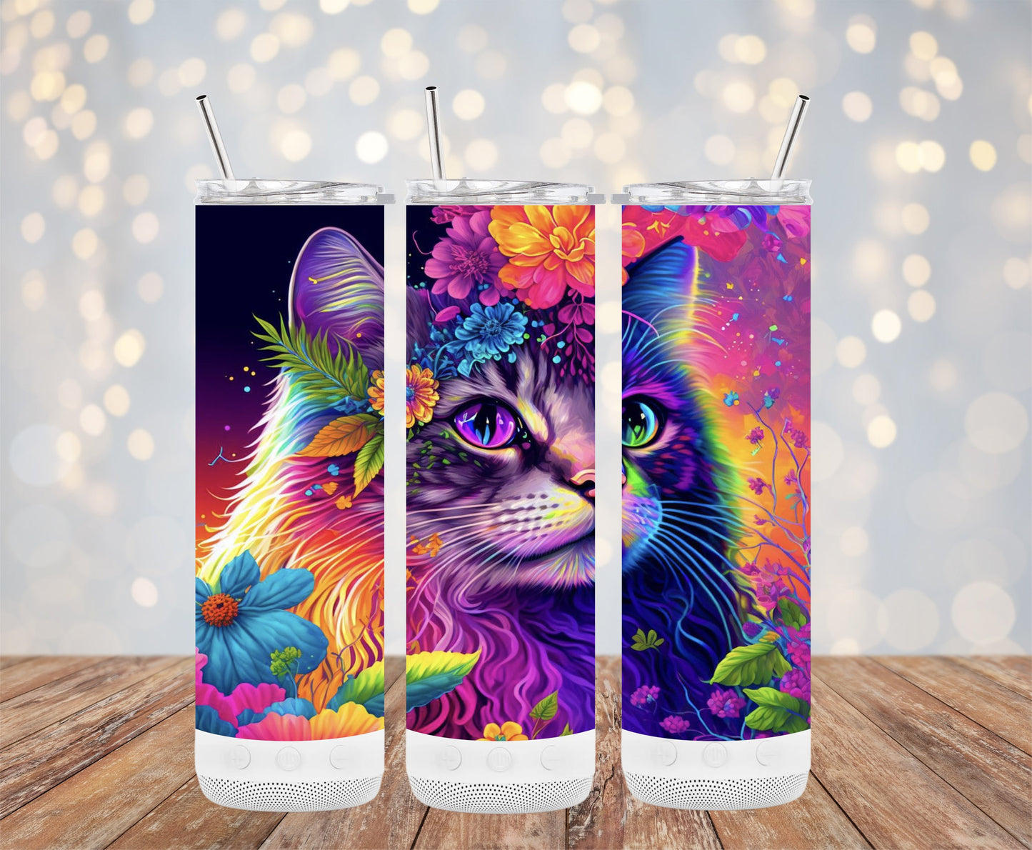 Colorful Cat and Floral Designs on Tumbler product