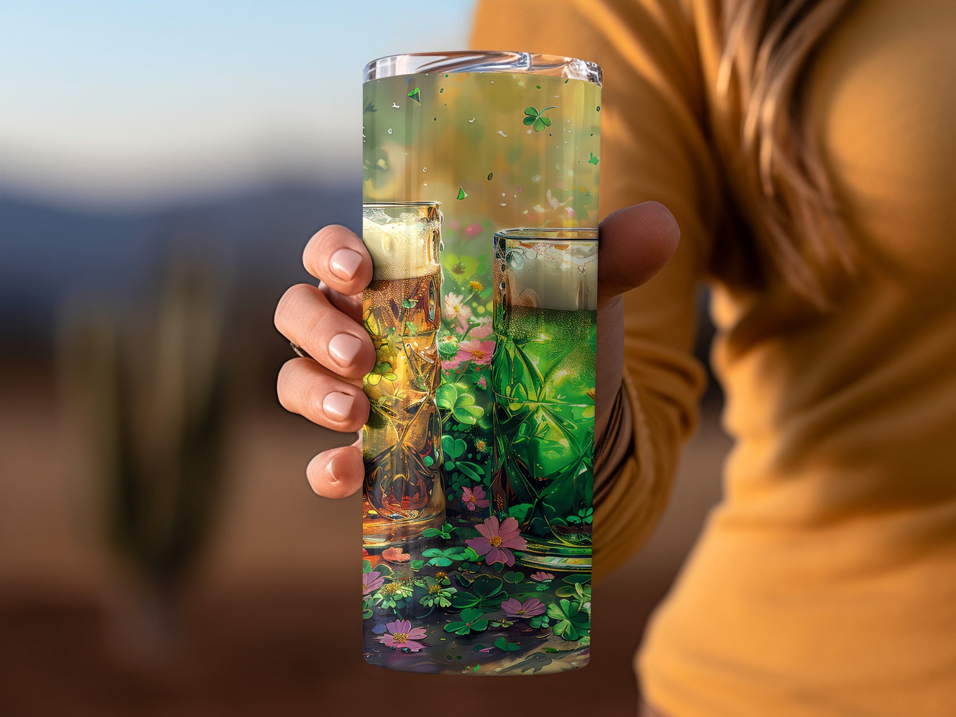 Colorful Floral and Shamrock Drink Tumbler