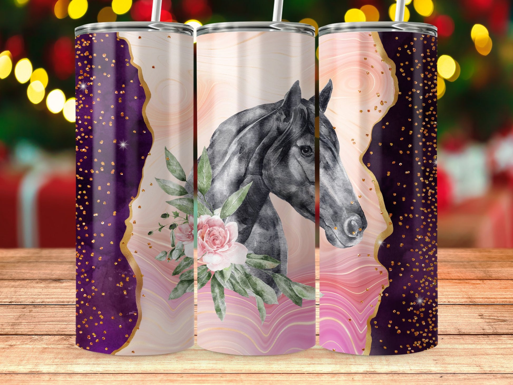 Black Horse Flower Art Design Tumbler Cup product type