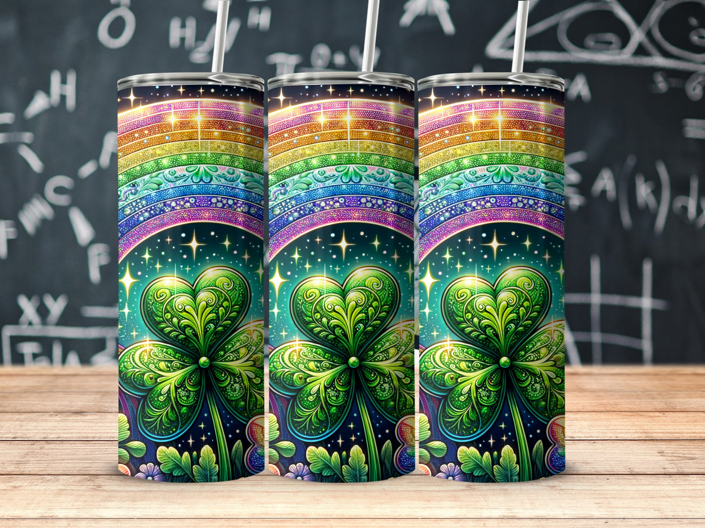 Colorful Rainbow Clover Pattern Design Tumbler Cup
