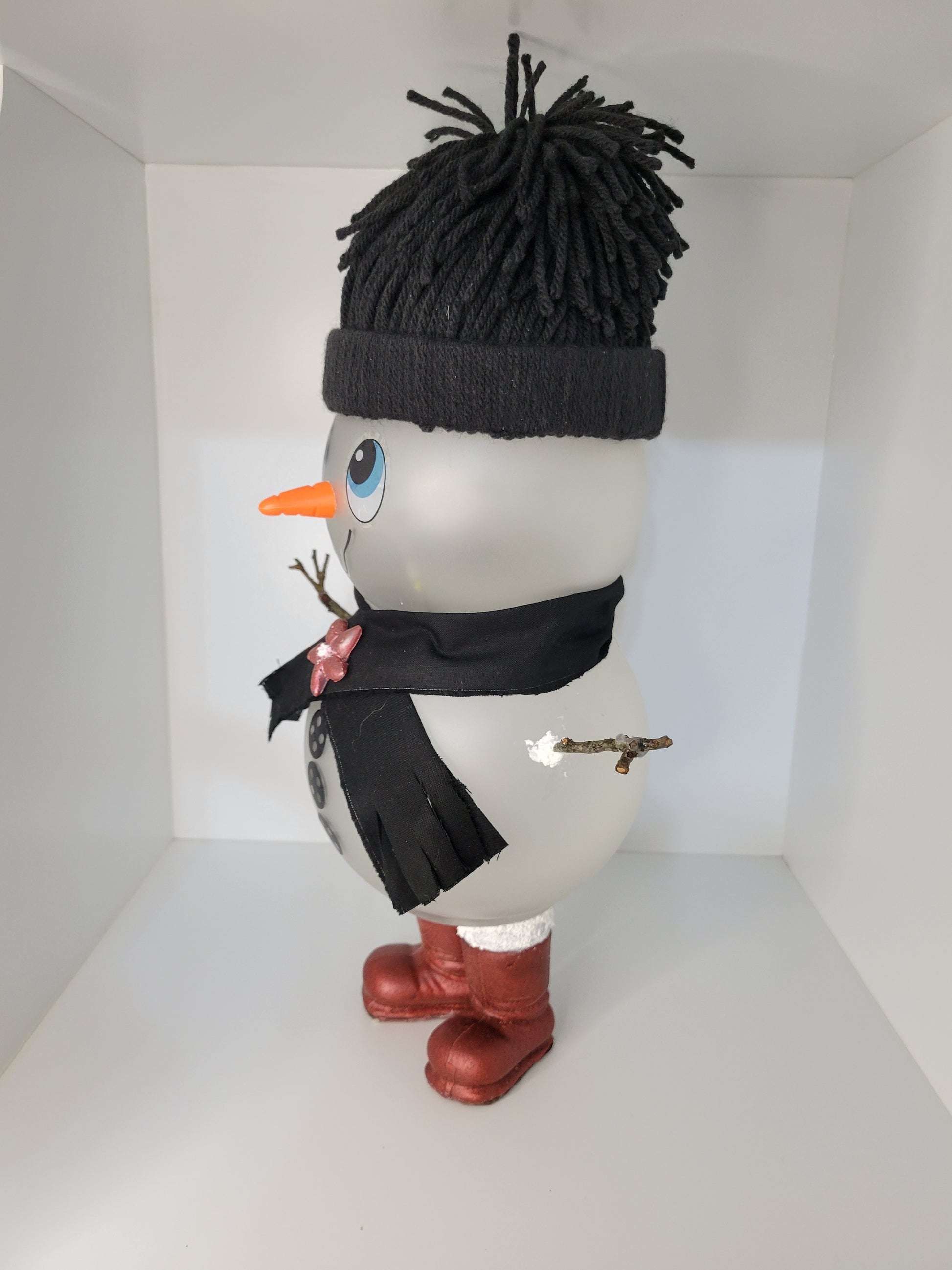 Black Hat and Boots Snowman Decorative Figure