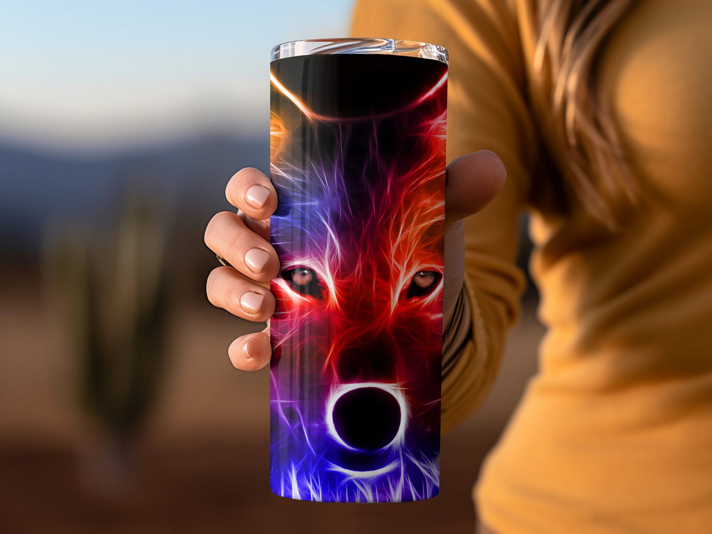 Vibrant Multicolor Wolf Design Tumbler Cup Product
