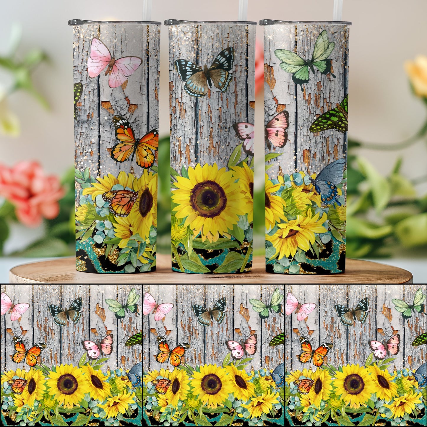Colorful Sunflower Butterfly Design Tumbler product