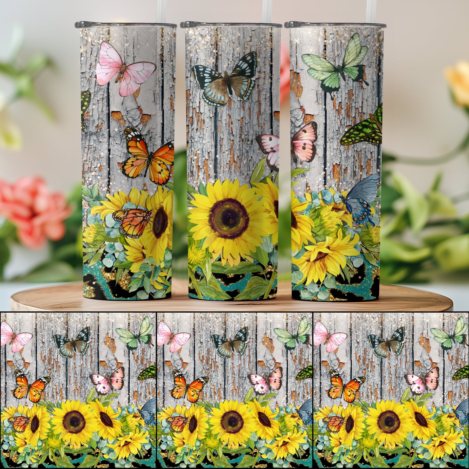 Colorful Sunflower Butterfly Design Tumbler product