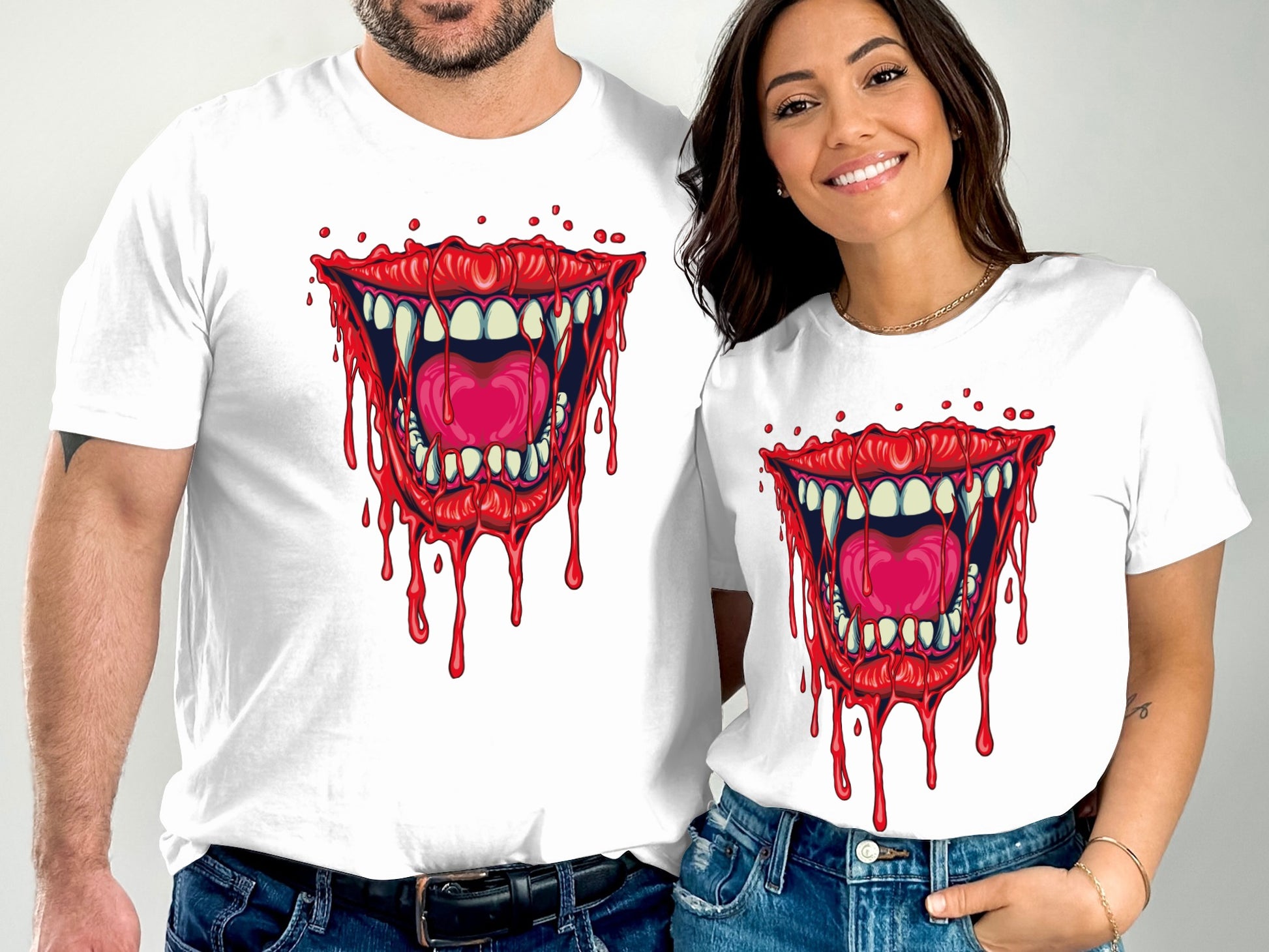 Dripping Vampire Mouth Print T-Shirts product type