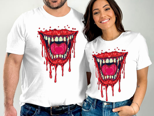 Dripping Vampire Mouth Print T-Shirts product type