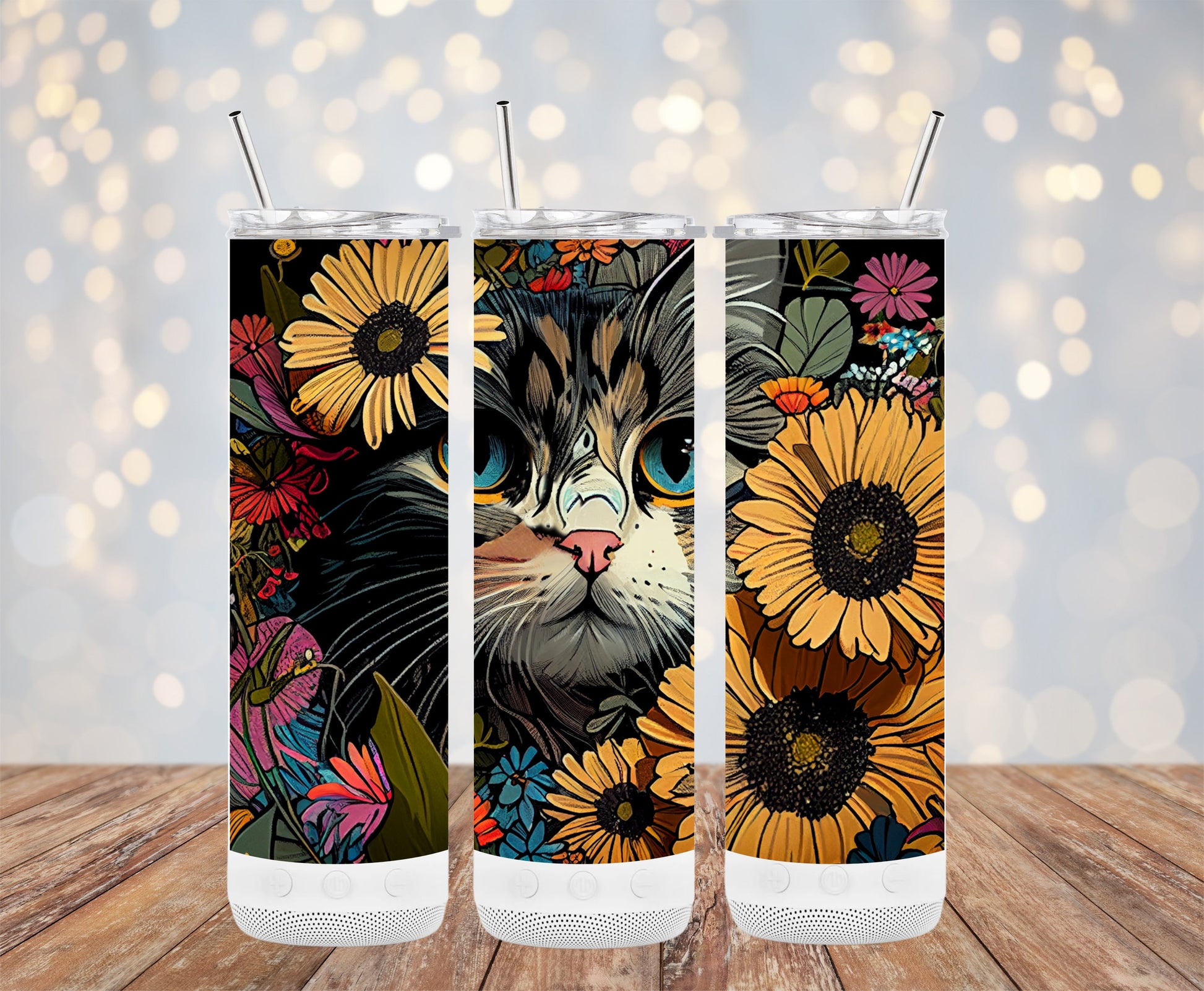 Sunflower Cat Printed Tumbler Custom Gift product type