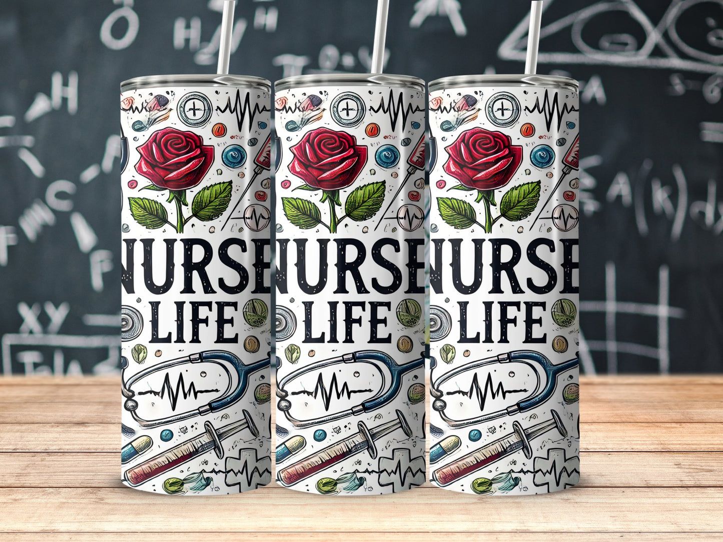 Nurse Life Stethoscope and Rose Pattern Tumbler product