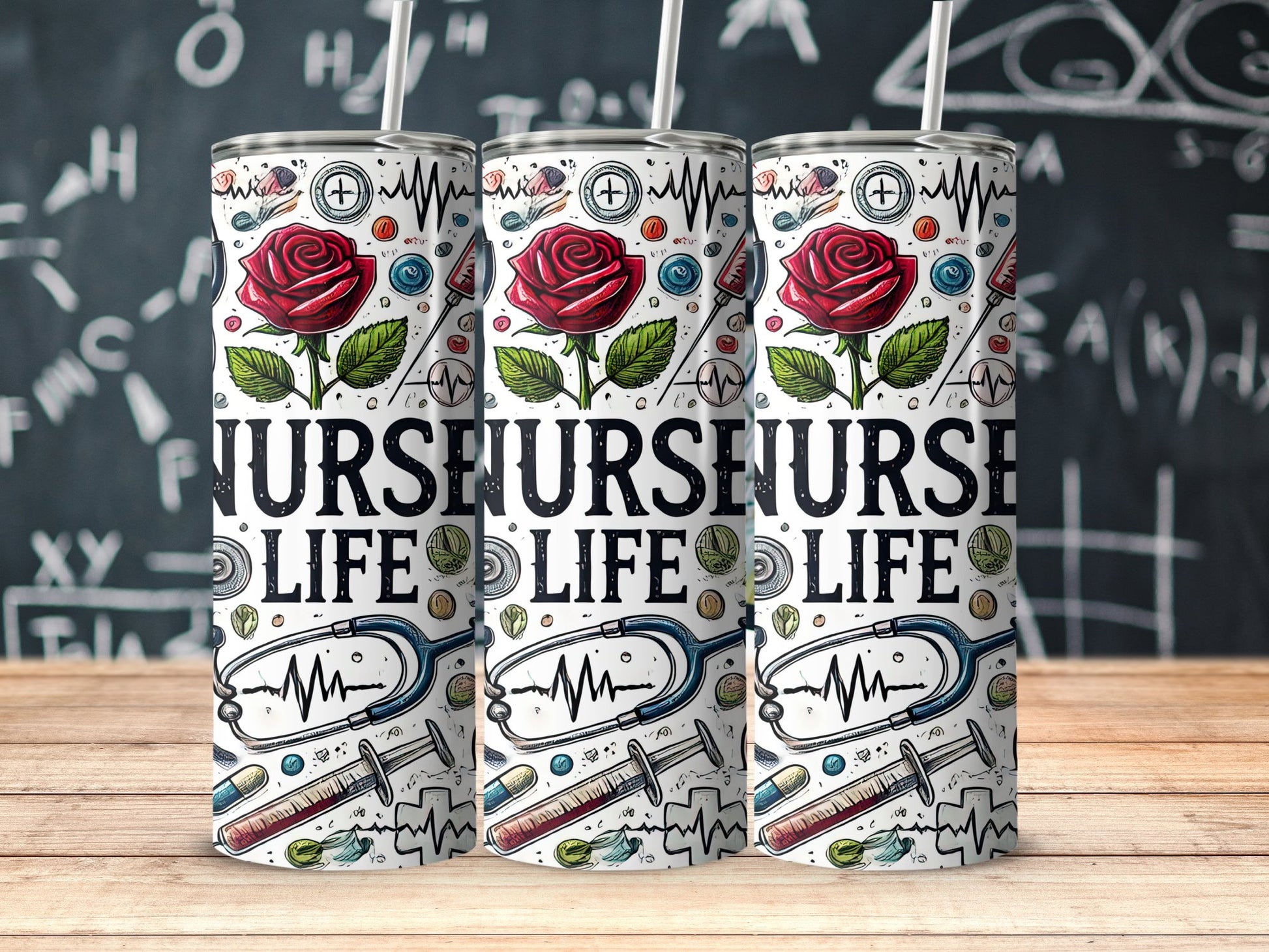 Nurse Life Stethoscope and Rose Pattern Tumbler product