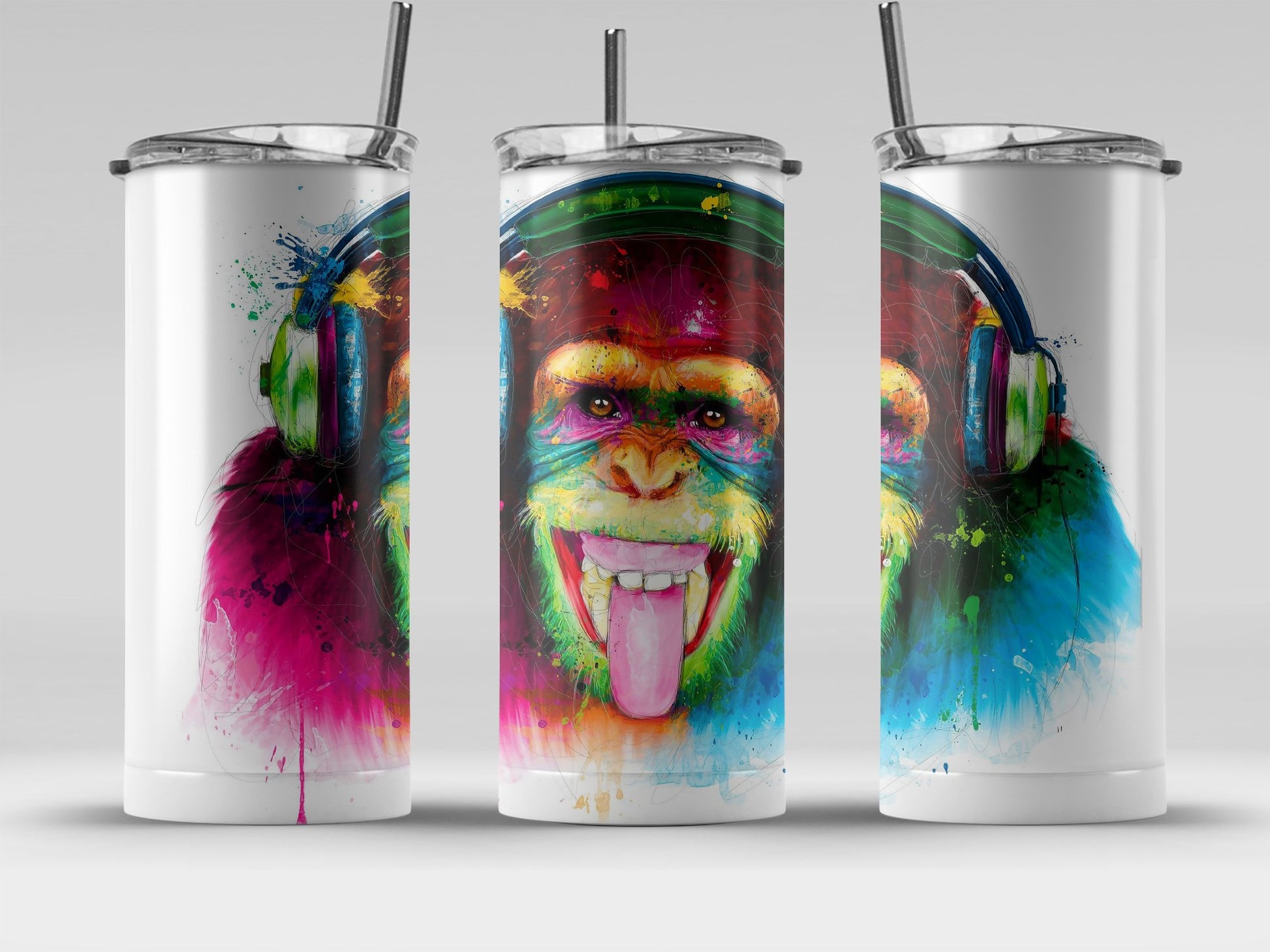 Colorful Monkey with Headphones Tumbler product