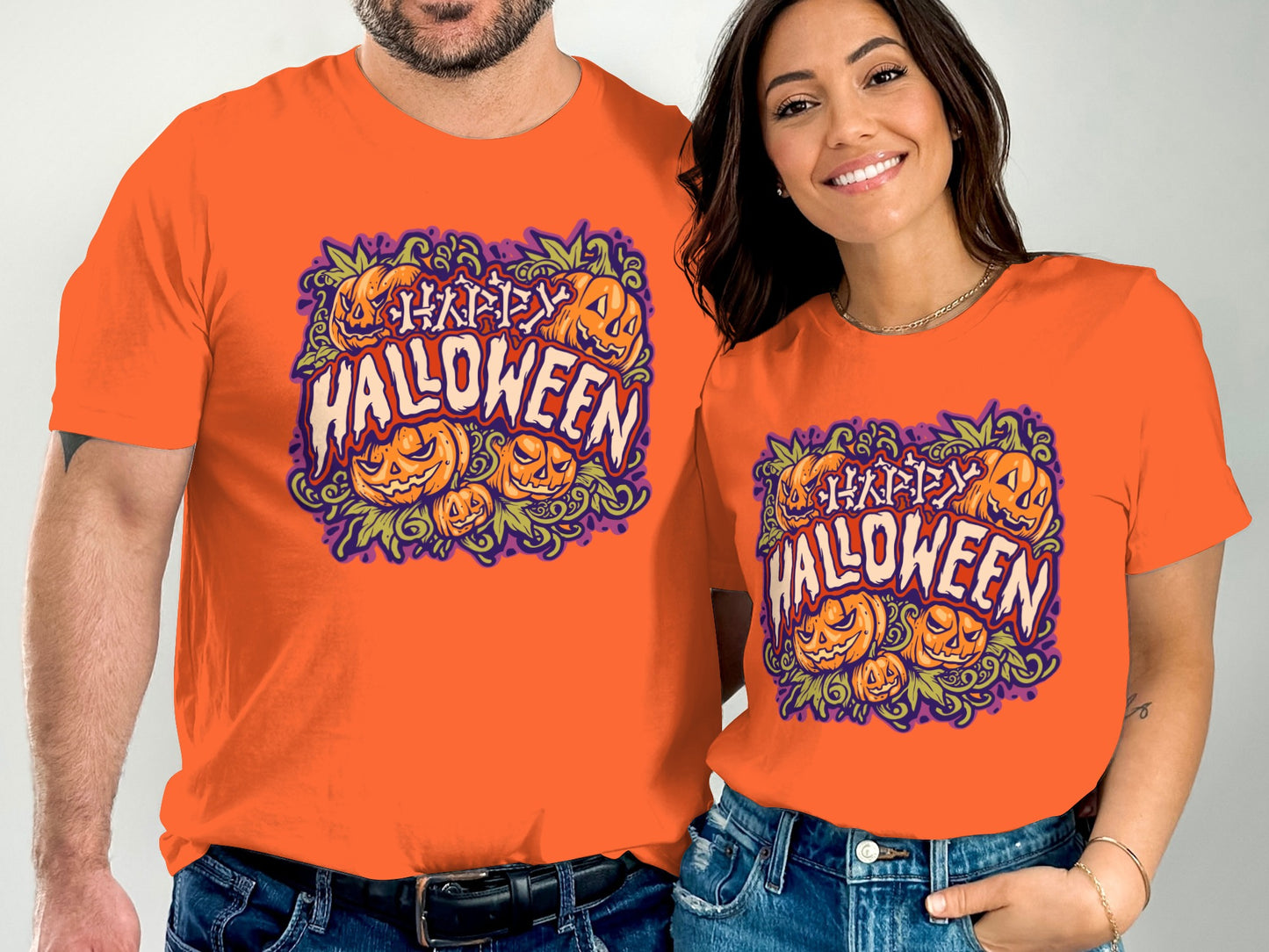 Bright Orange Happy Halloween Graphic T-Shirt product type