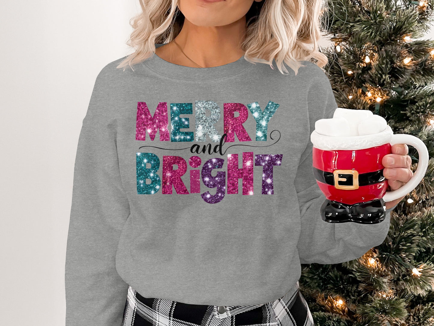 Merry and Bright Christmas Sweatshirt Product