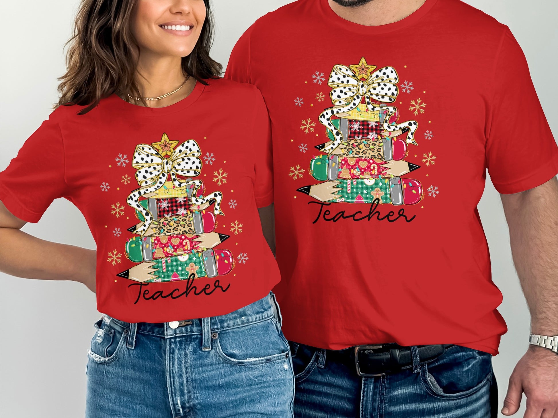 Festive Christmas Tree Themed Teacher T-shirt Design