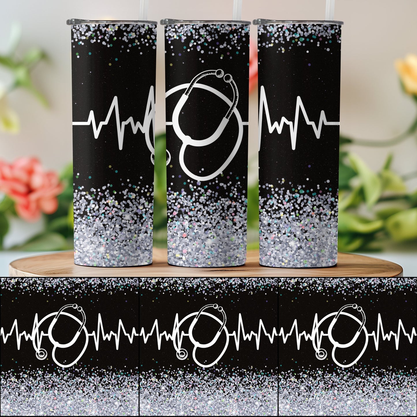Glitter Tumblers with Stethoscope Design product