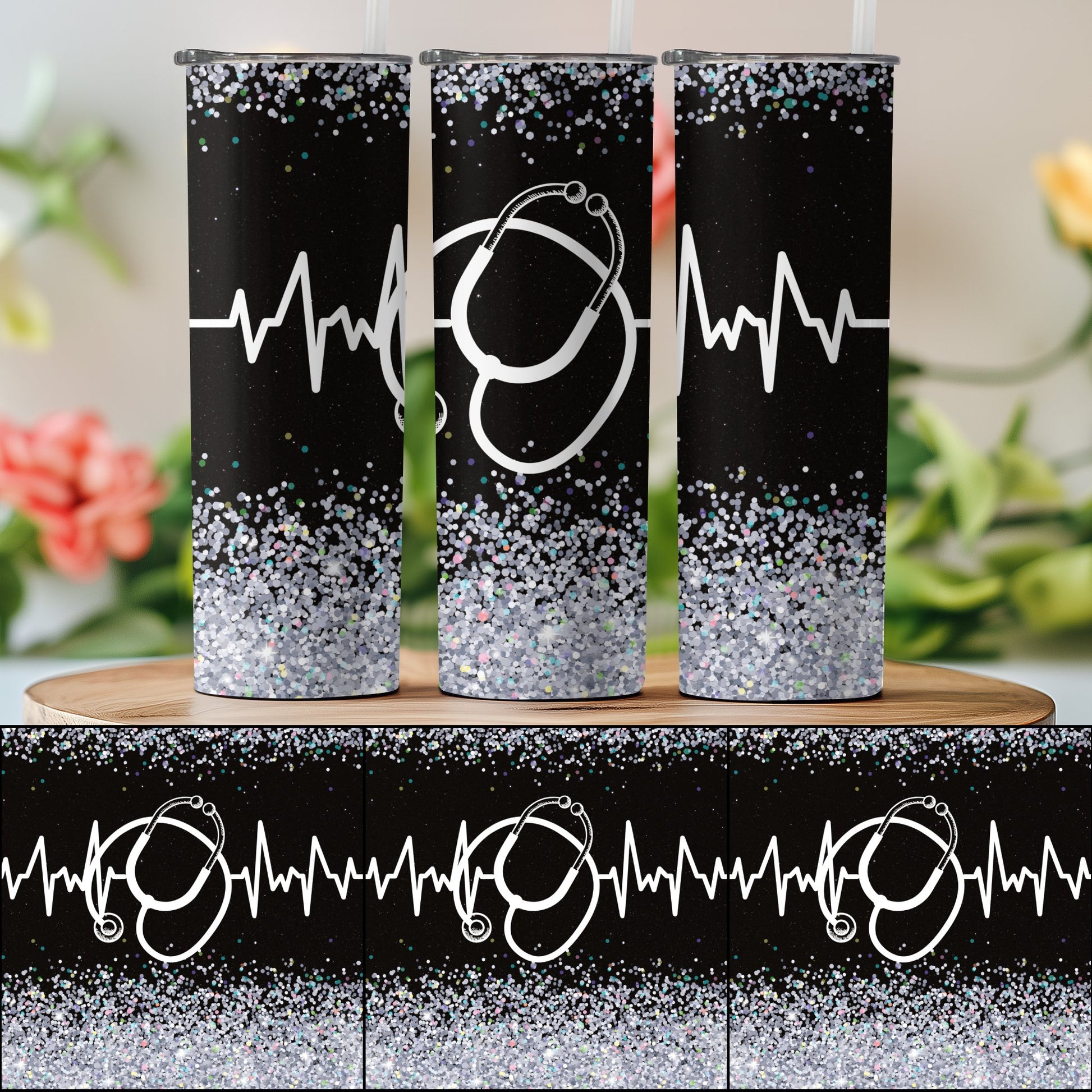 Glitter Tumblers with Stethoscope Design product
