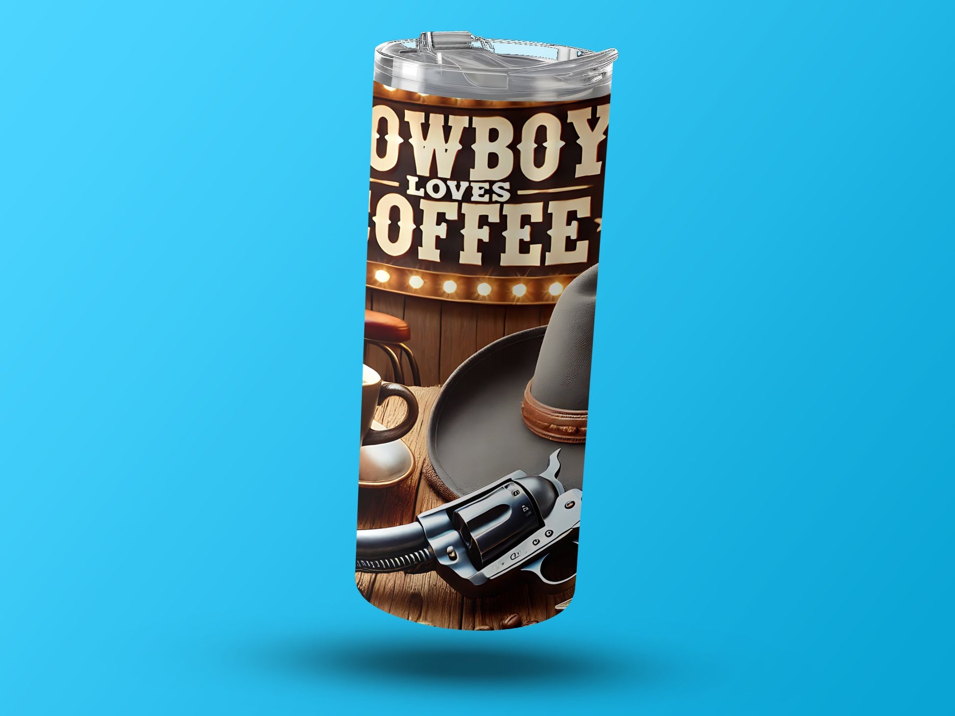Cowboy Loves Coffee Sign and Gun Printed Insulated Tumbler product