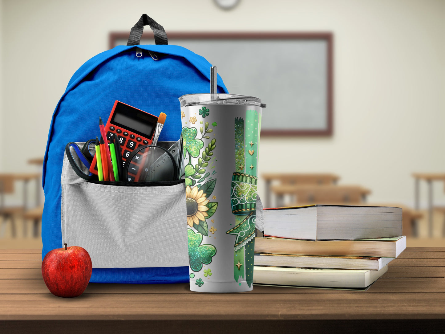Colorful School Supplies with Blue Backpack product