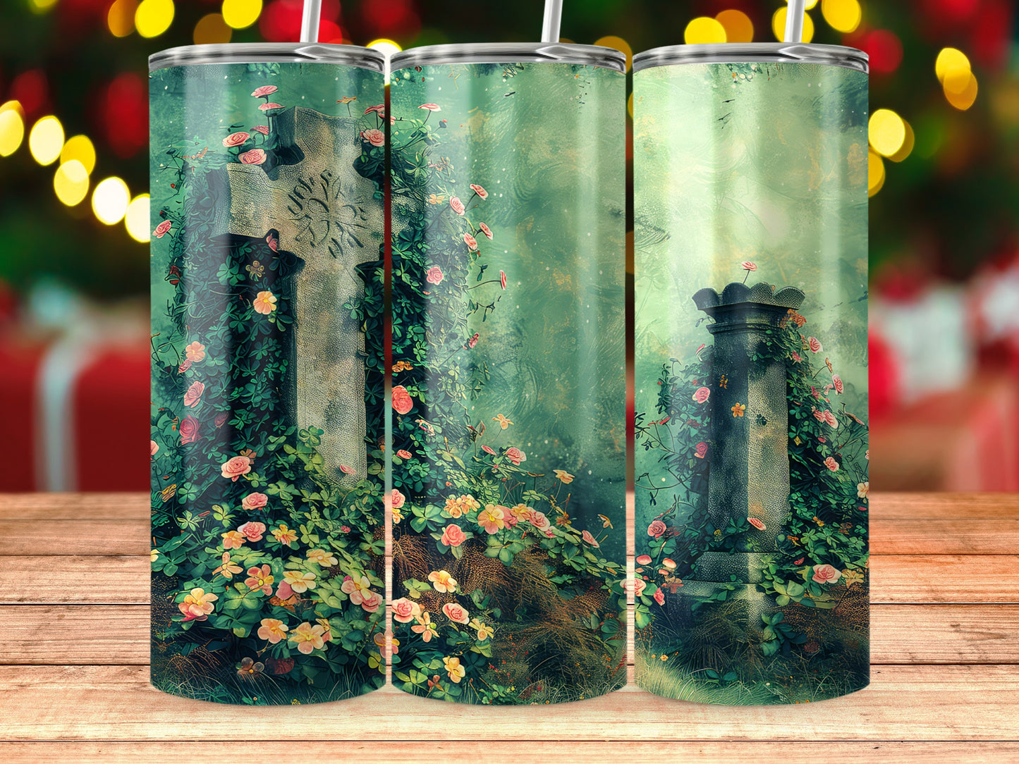 Enchanted Garden Floral Cross Custom Tumbler for Gifting