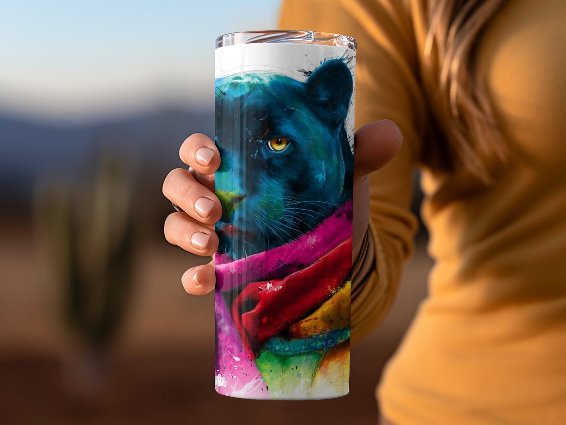 Vibrant Colorful Panther Design Travel Mug product type