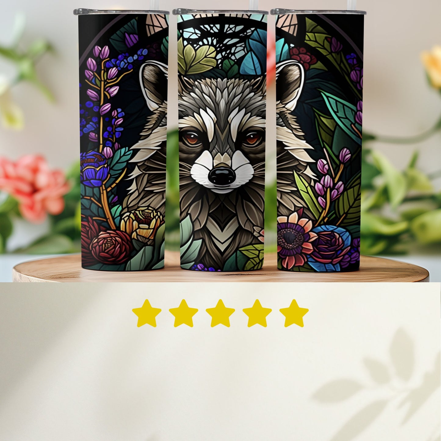 Colorful Floral Raccoon Artwork Insulated Tumbler product