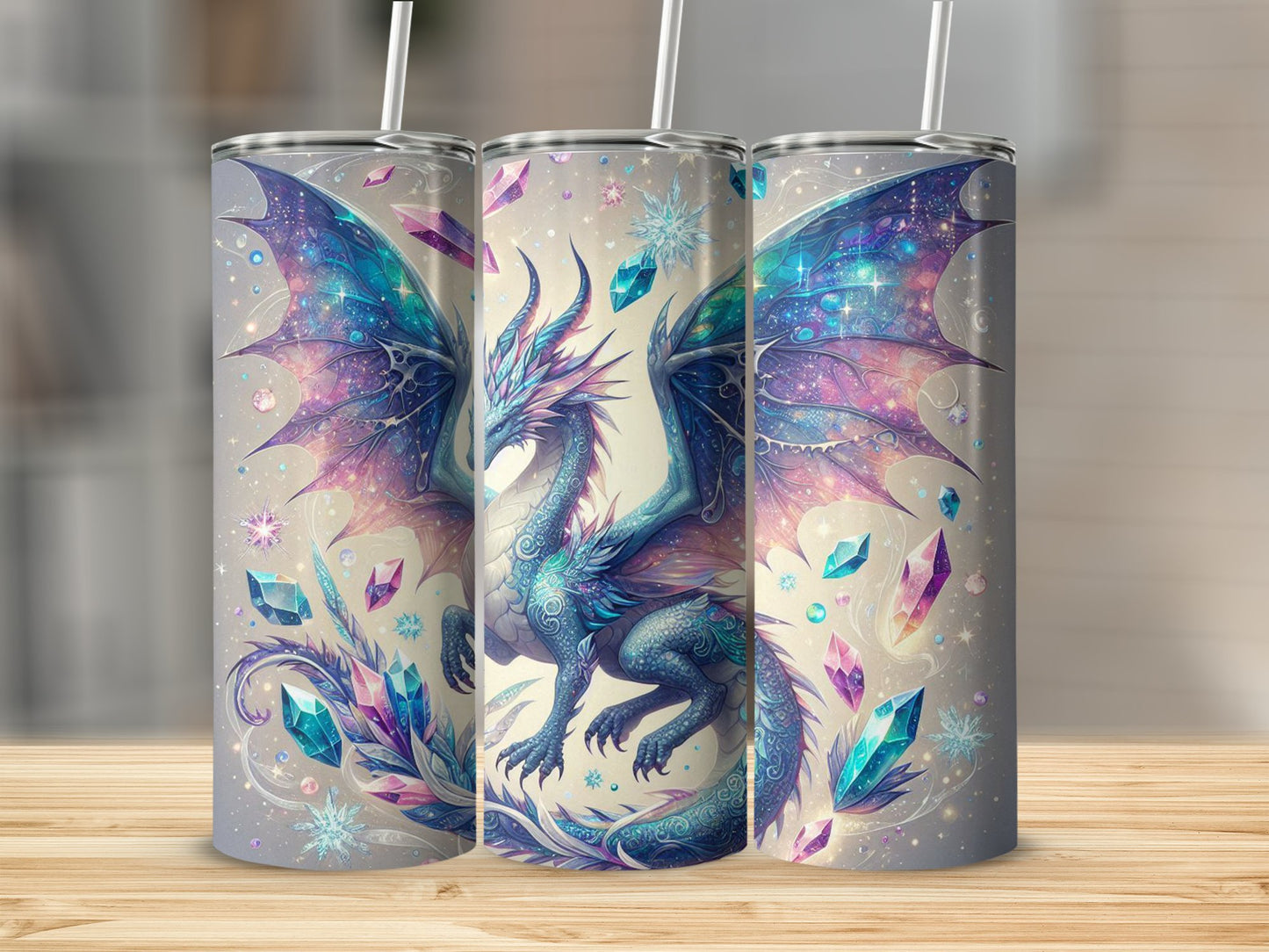 Mystical Dragon Art with Colorful Gems on Tumbler product type