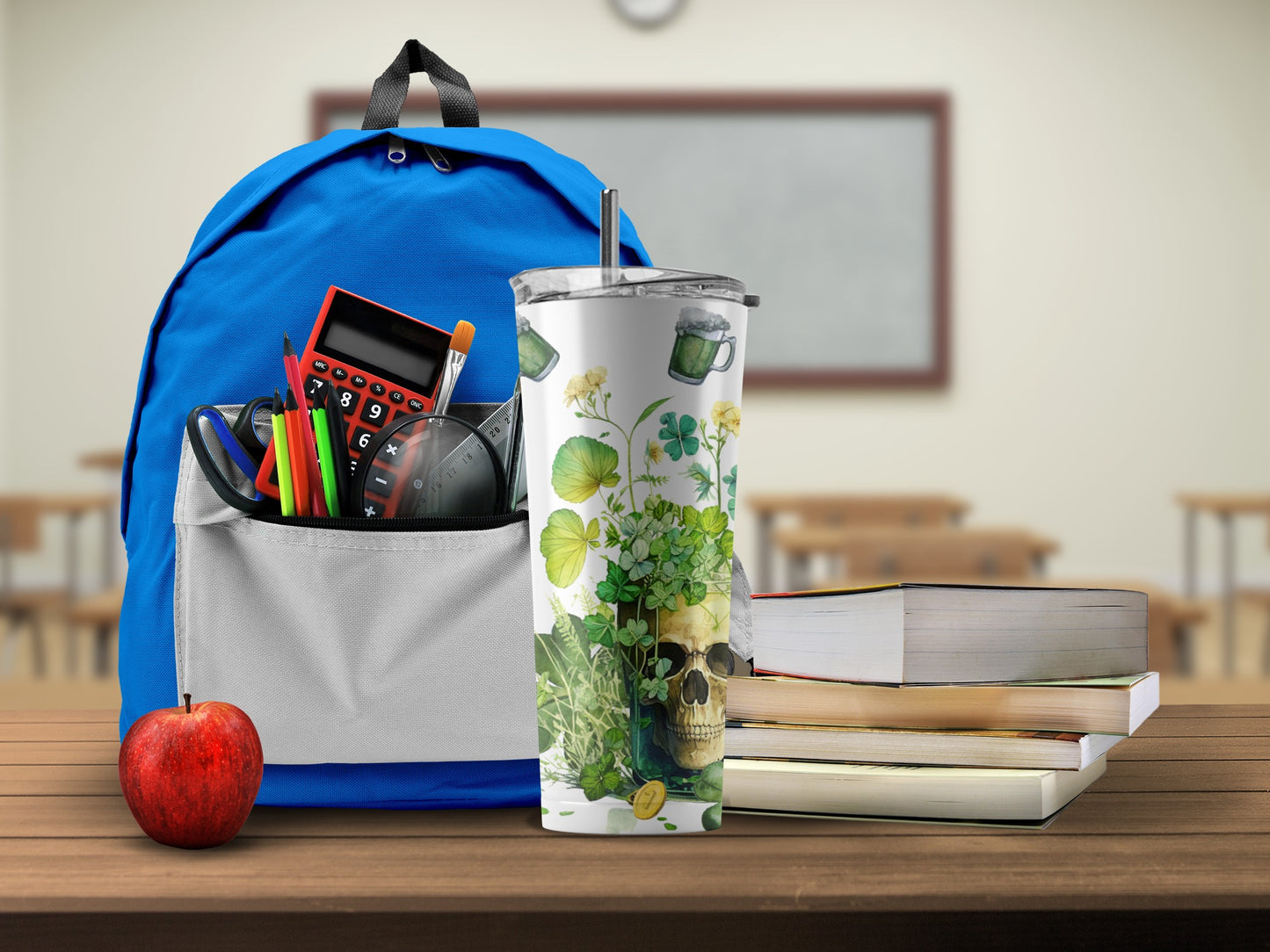 Blue Backpack with School Supplies for Students