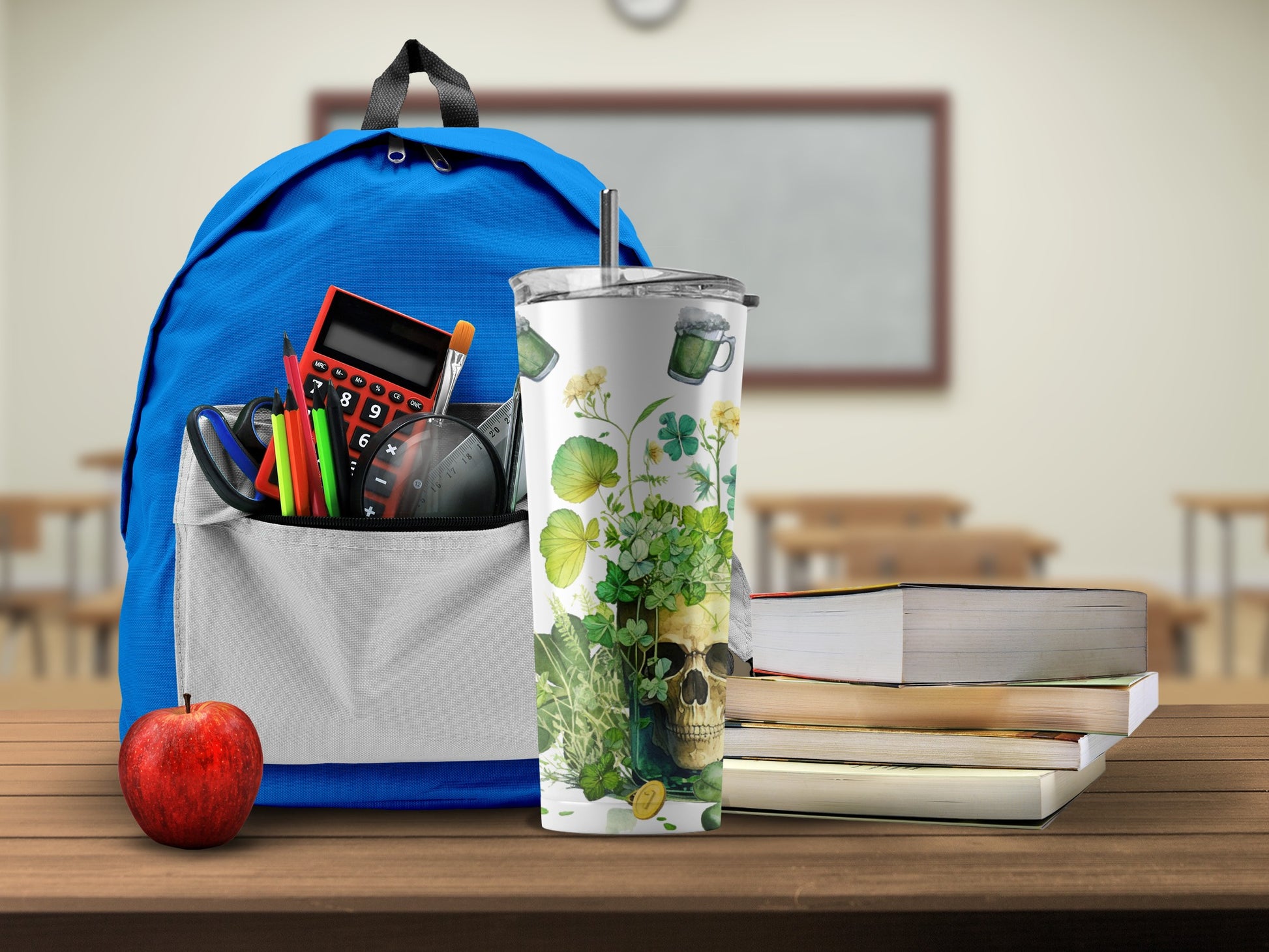 Blue Backpack with School Supplies for Students