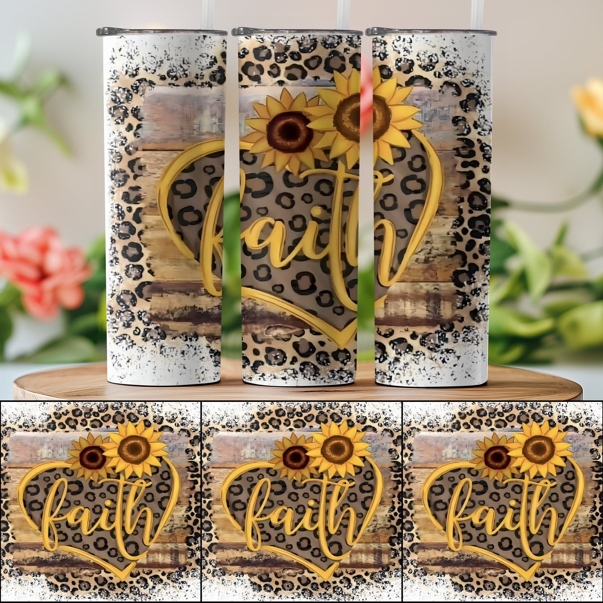 Leopard Sunflowers Faith Heart Sublimated Tumbler product