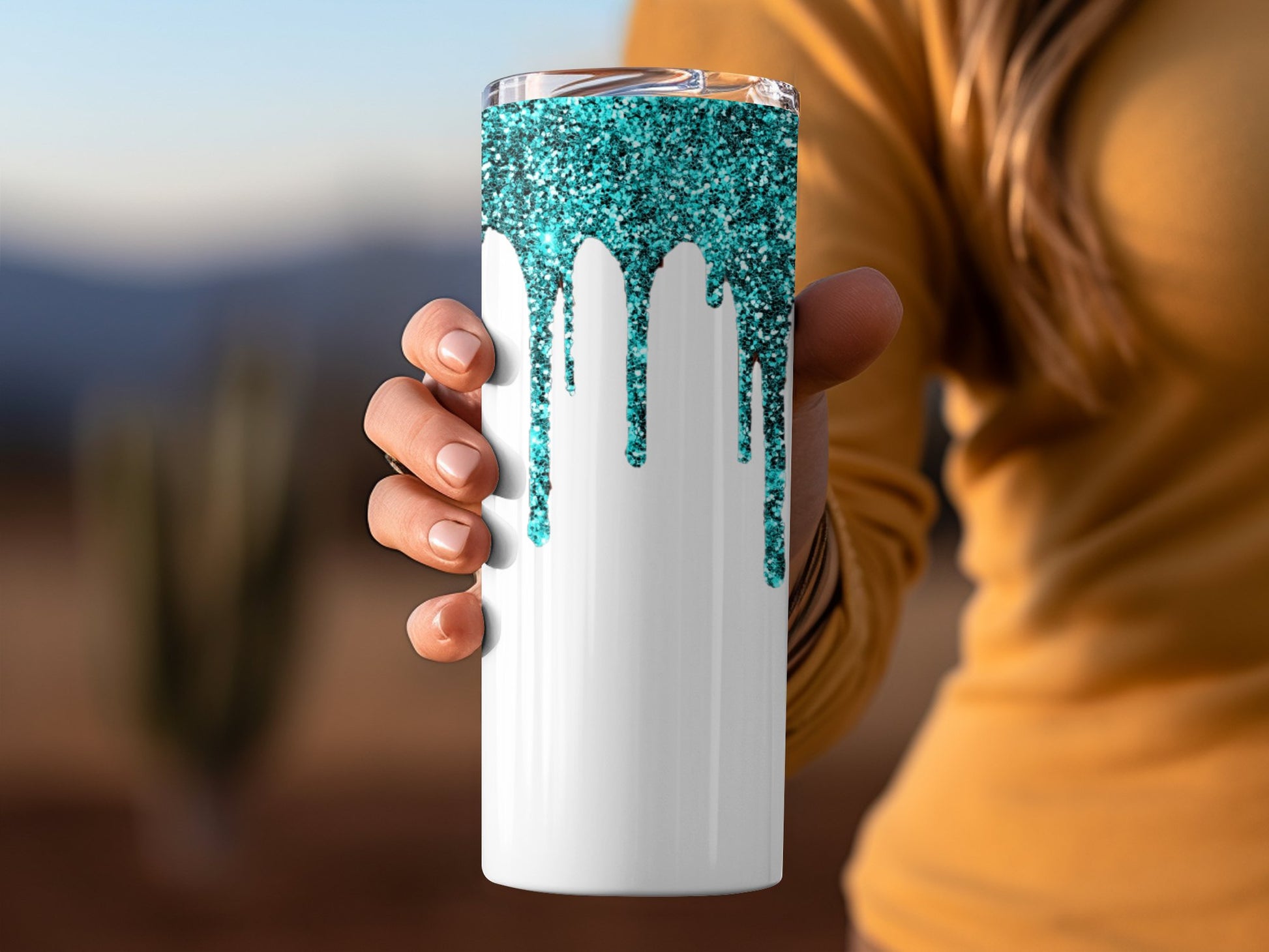 Sparkling Blue Glitter Drip Design Tumbler product