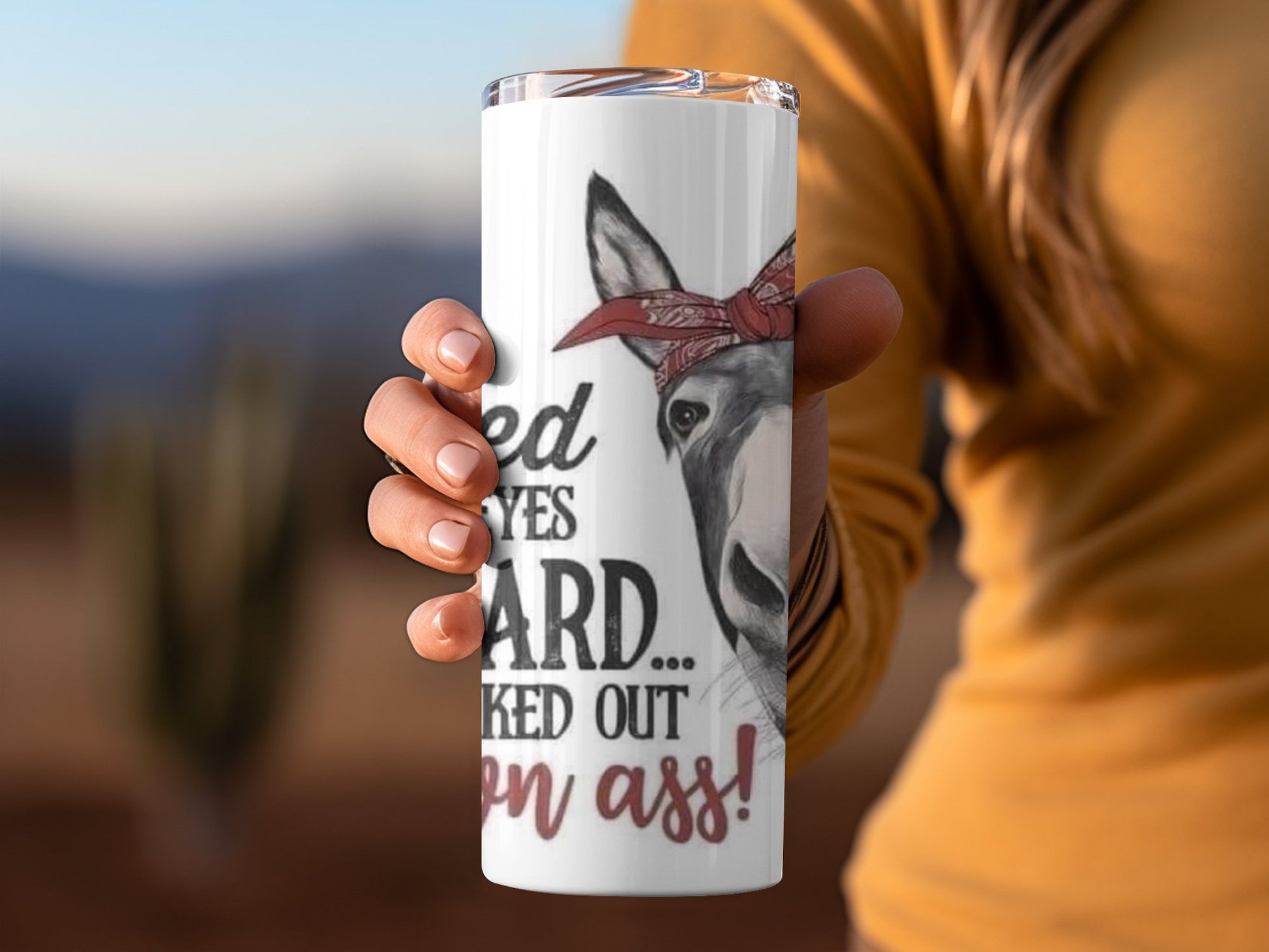 Red Bandana Donkey Themed Tumbler Drinkware Product