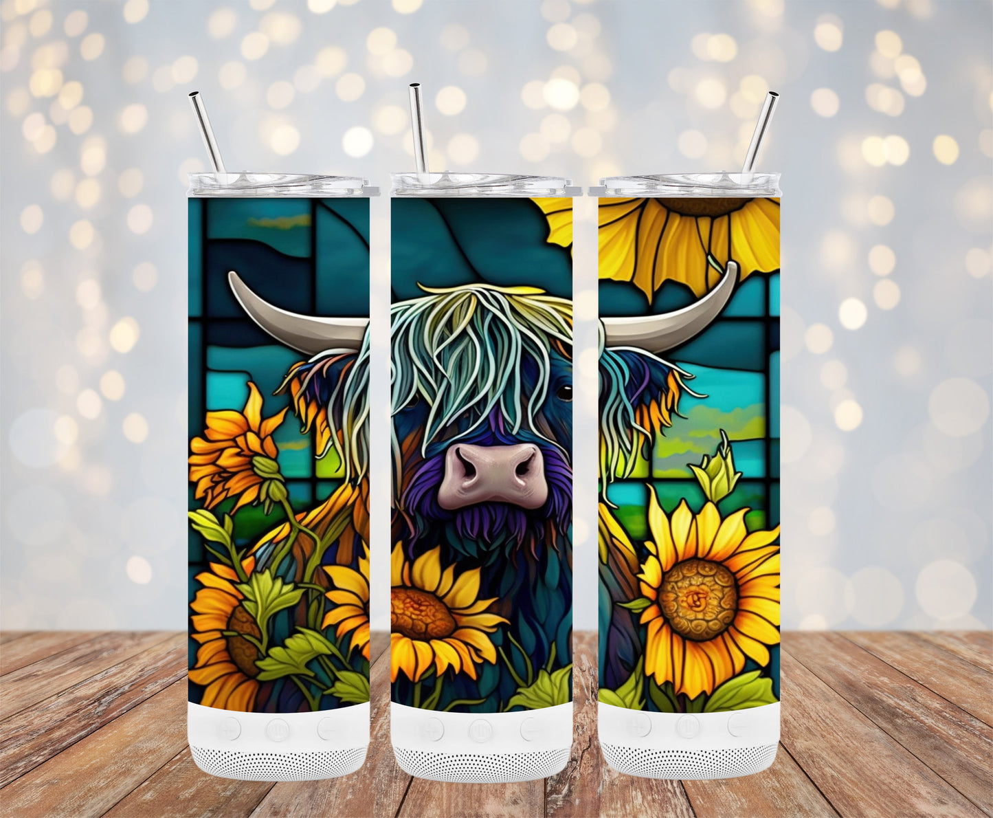 Colorful Highland Cow and Sunflowers Tumbler product